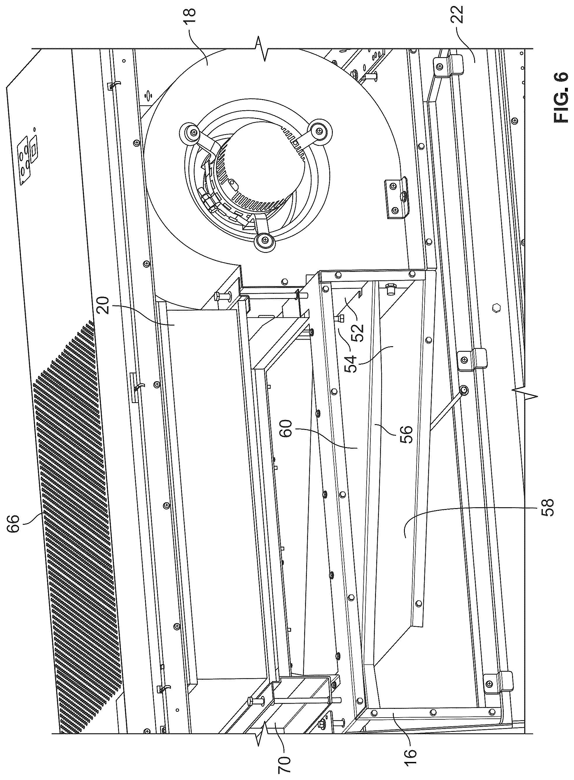 Patent US12325052 Figure 6 – Biosafety cabinet with divided plenum