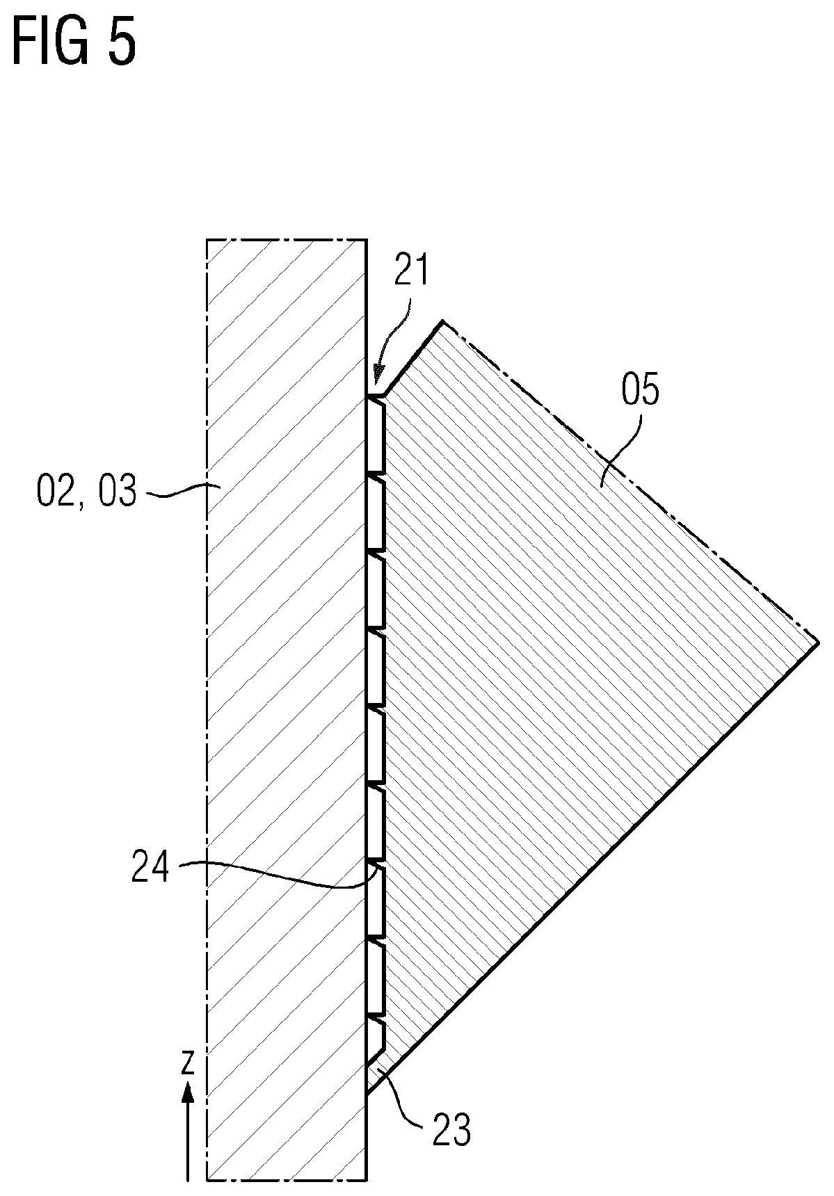 Patent US12325069 Figure 5 – Additively manufactured component having a support structure and method for manufacturing a component of this type