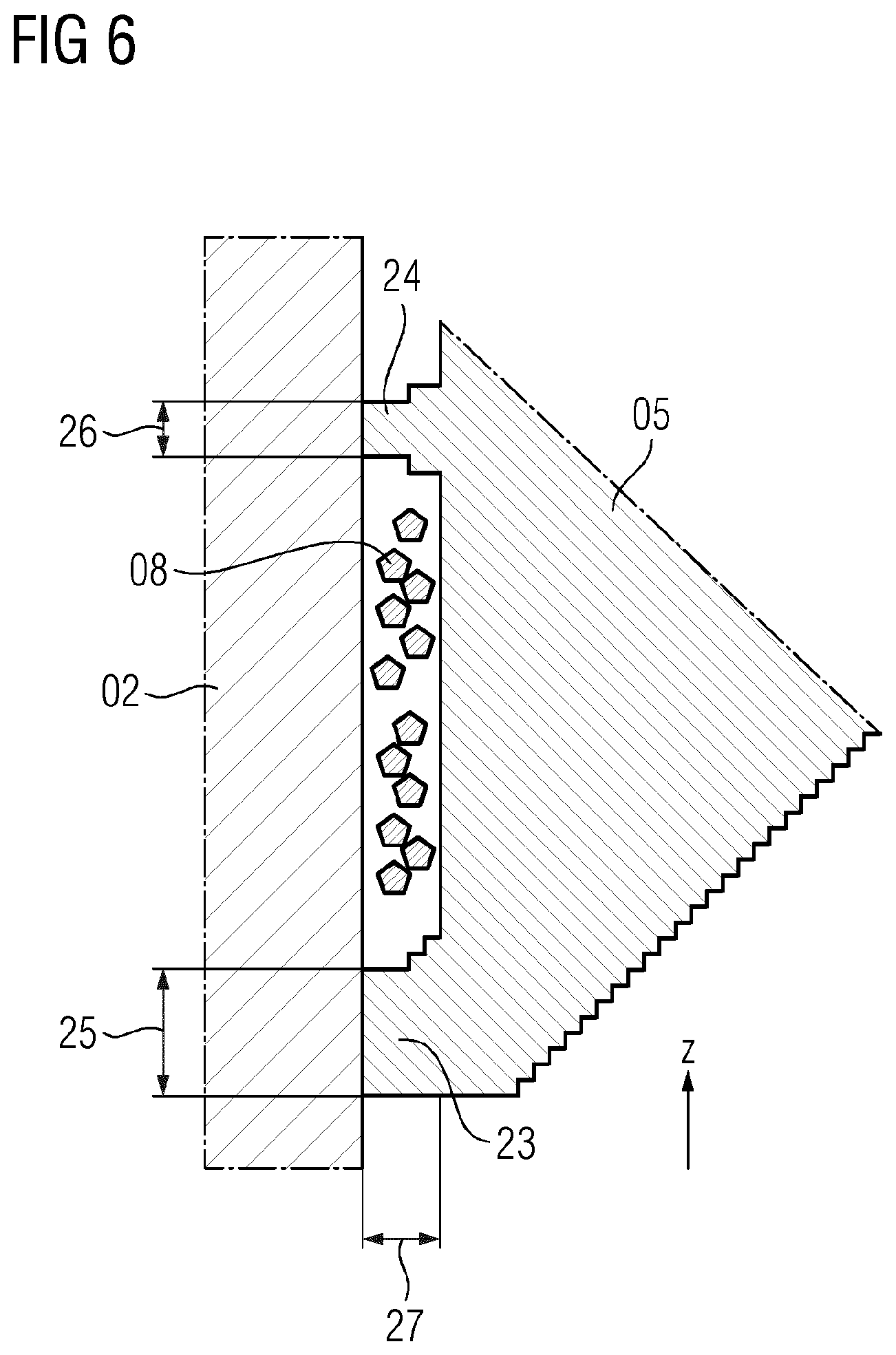 Patent US12325069 Figure 6 – Additively manufactured component having a support structure and method for manufacturing a component of this type