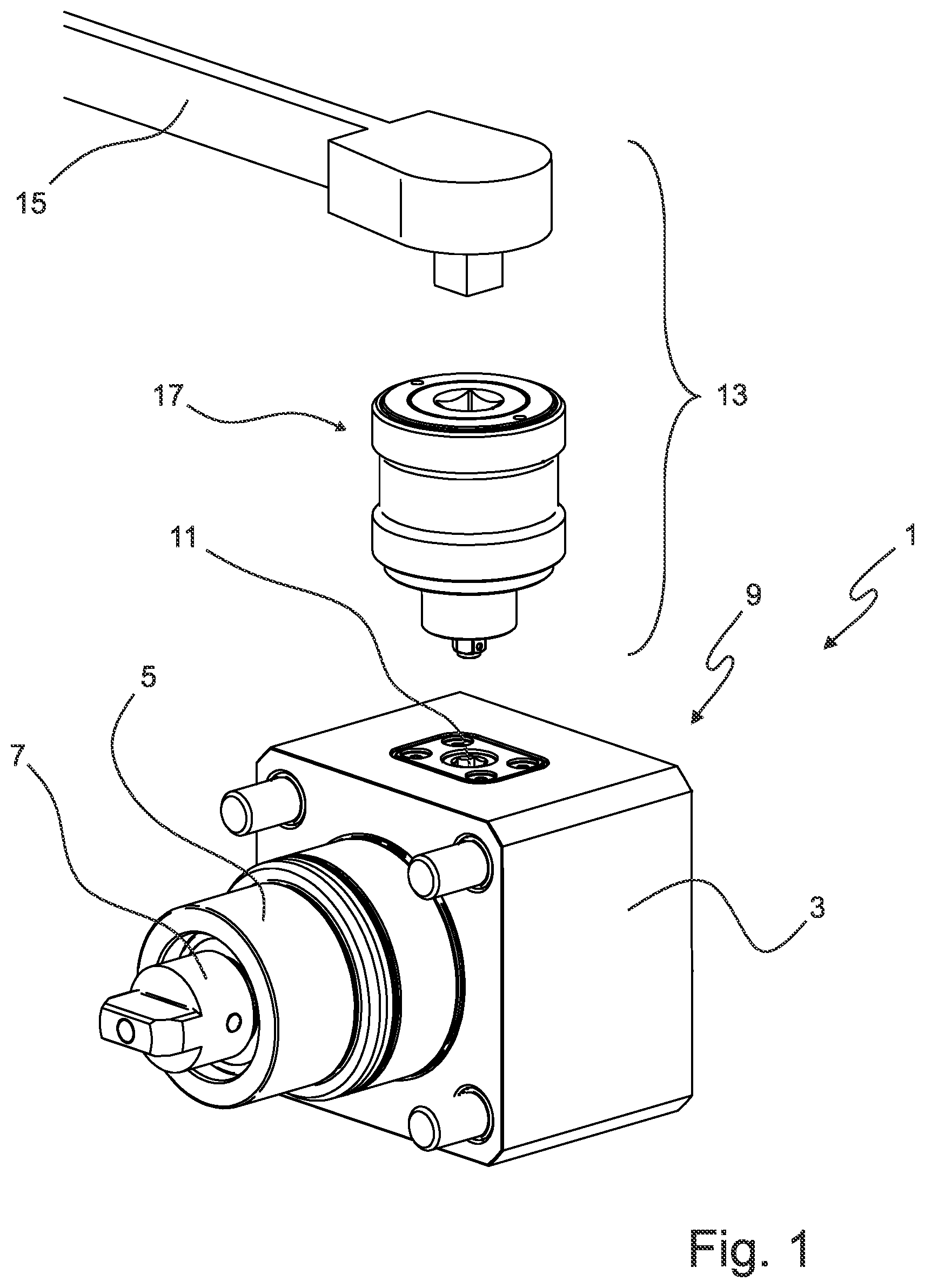Patent US12325076 Figure 1 – Operating key for stationary and driven tool holders
