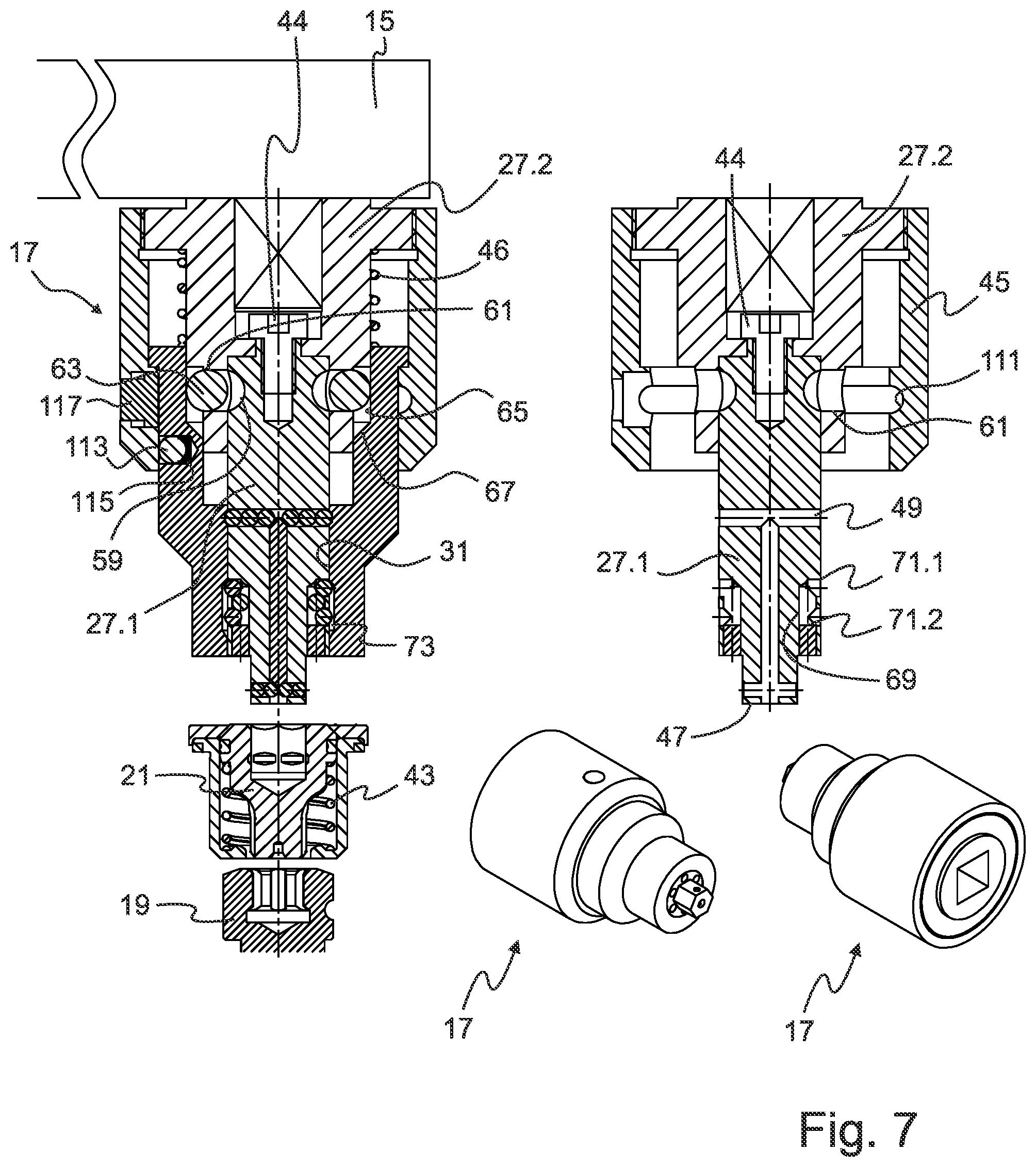 Patent US12325076 Figure 7 – Operating key for stationary and driven tool holders