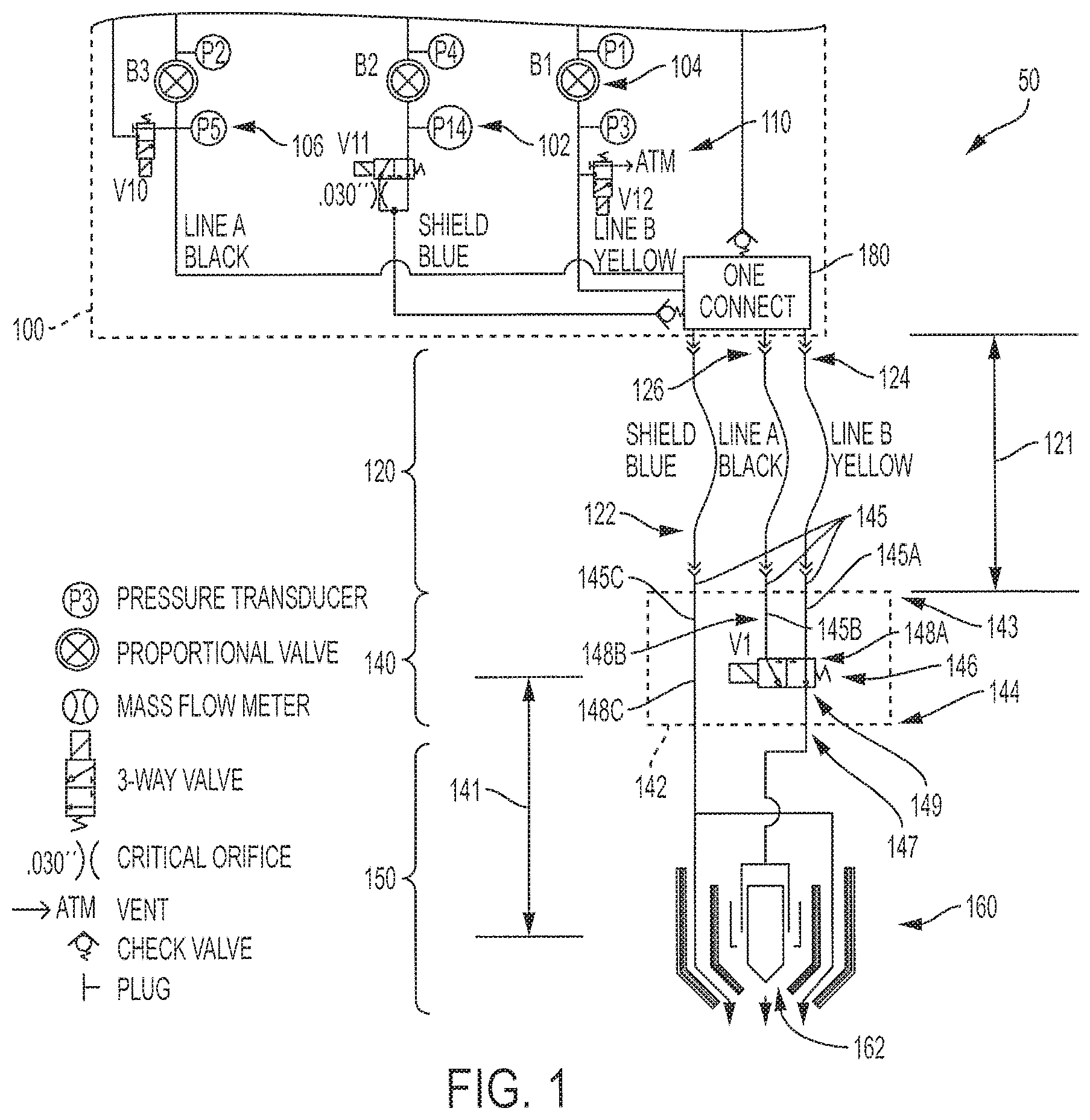 Patent US12325082 Figure 1 – Controlling and delivering gases in a plasma arc torch and related systems and methods