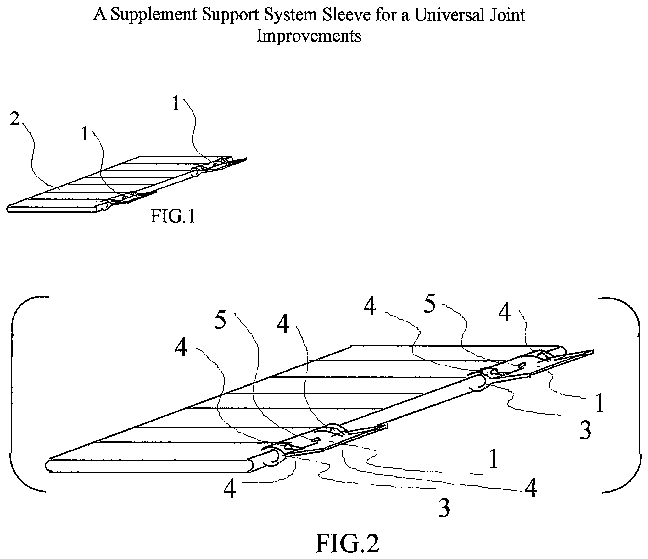 Patent US12325108 Figure 1 – Supplement support system sleeve for a universal joint improvements / angled flex stop