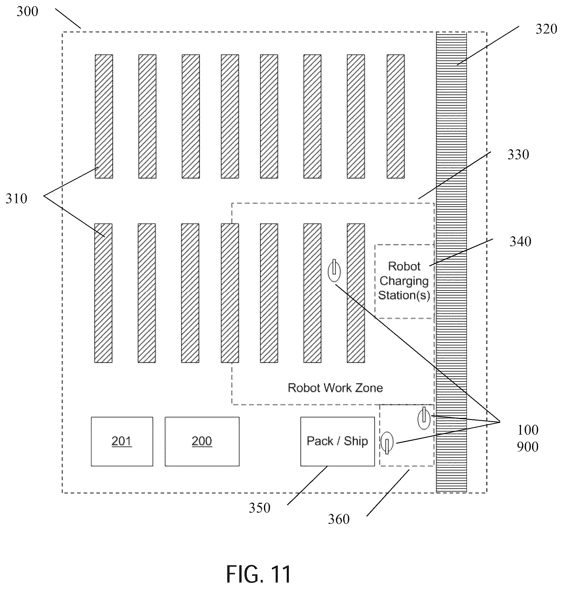Patent US12325119 Figure 11 – Autonomous mobile robotic systems and methods for picking and put-away