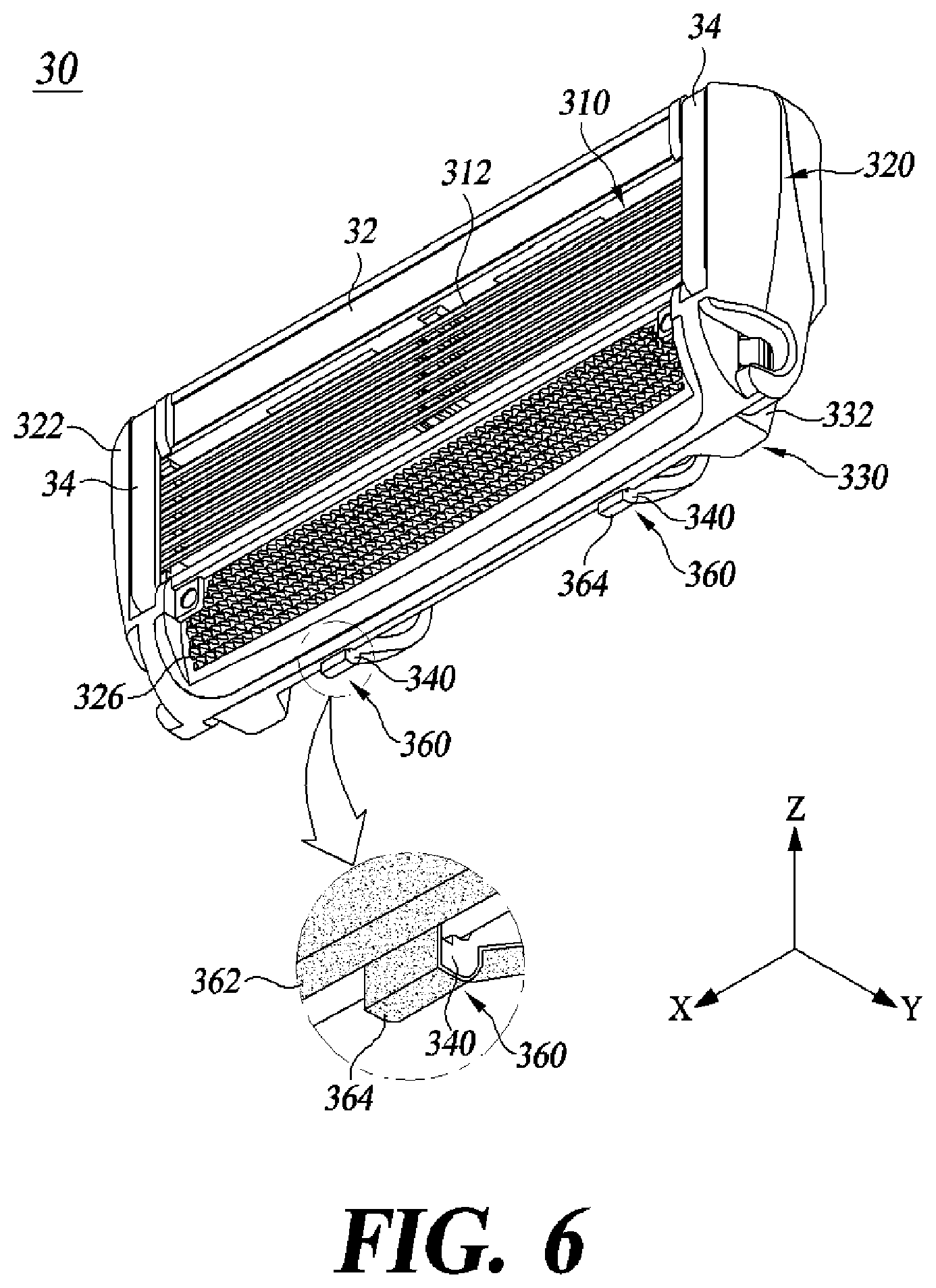 Patent US12325145 Figure 6 – Razor cartridge