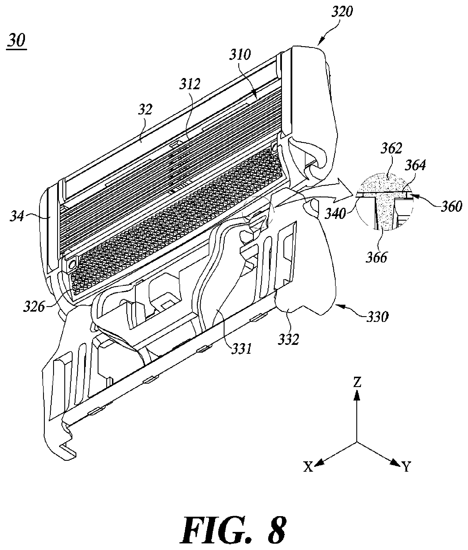 Patent US12325145 Figure 8 – Razor cartridge