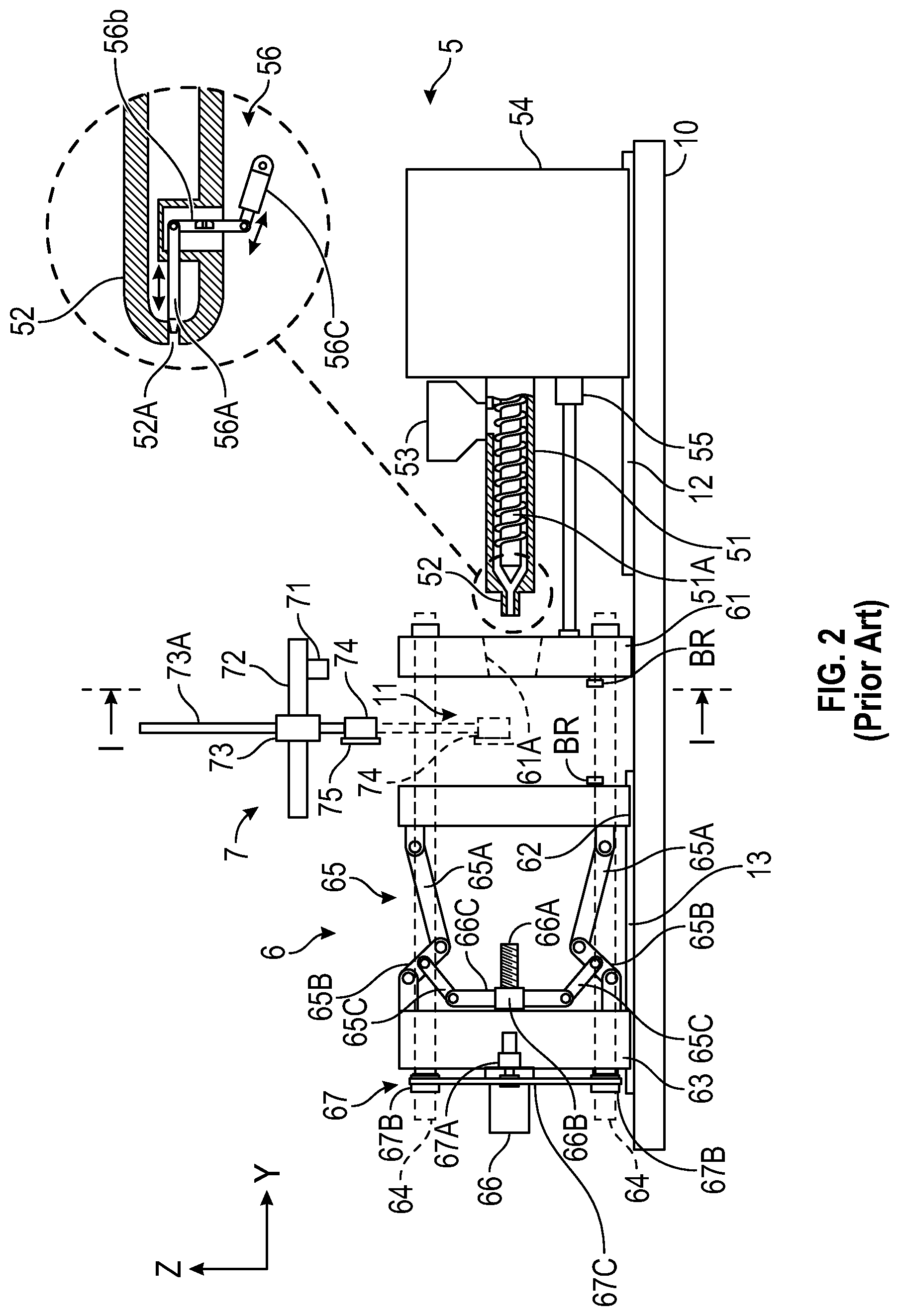 Patent US12325162 Figure 2 – Injection molding system with conveyor devices to insert or eject molds