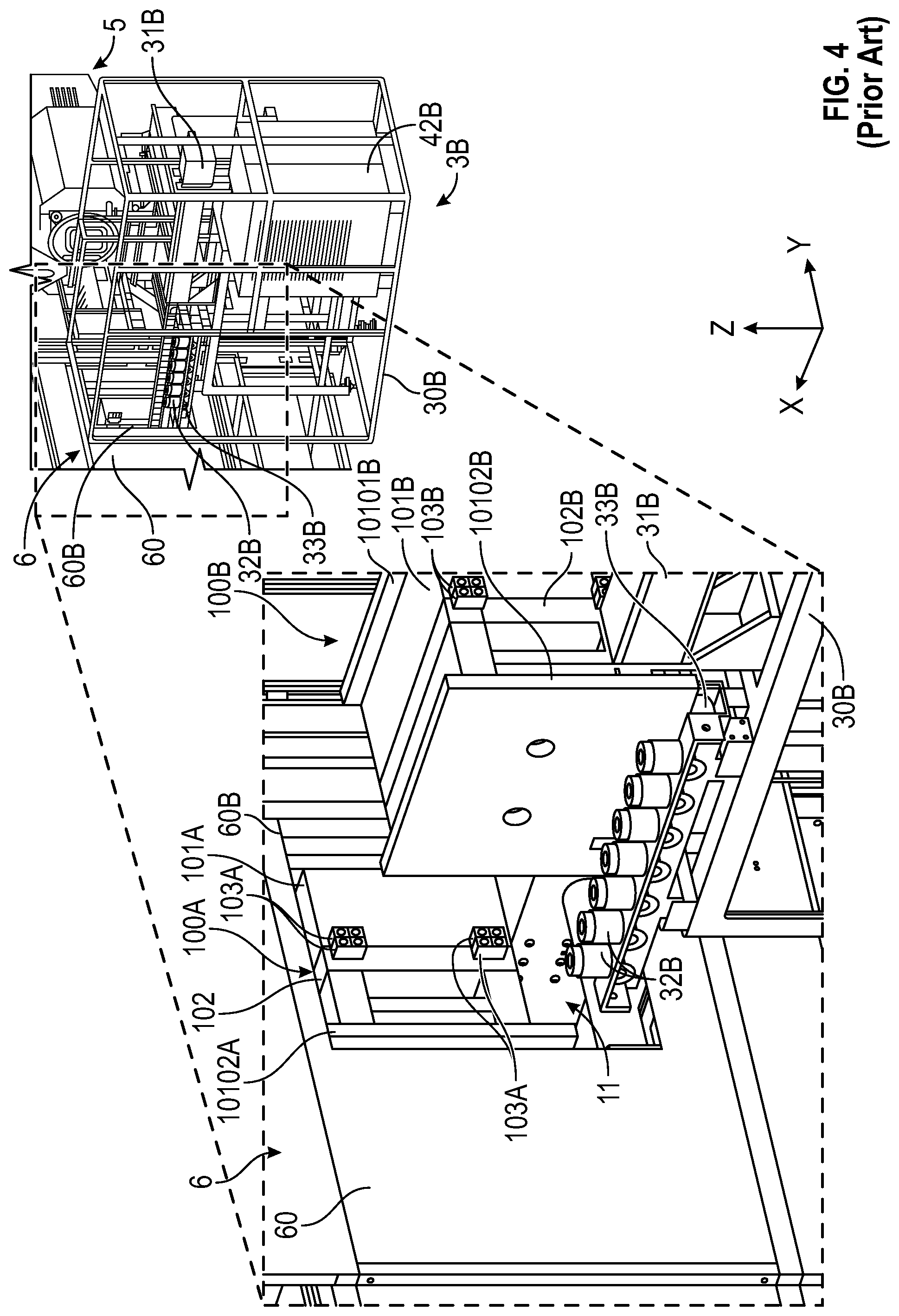 Patent US12325162 Figure 4 – Injection molding system with conveyor devices to insert or eject molds