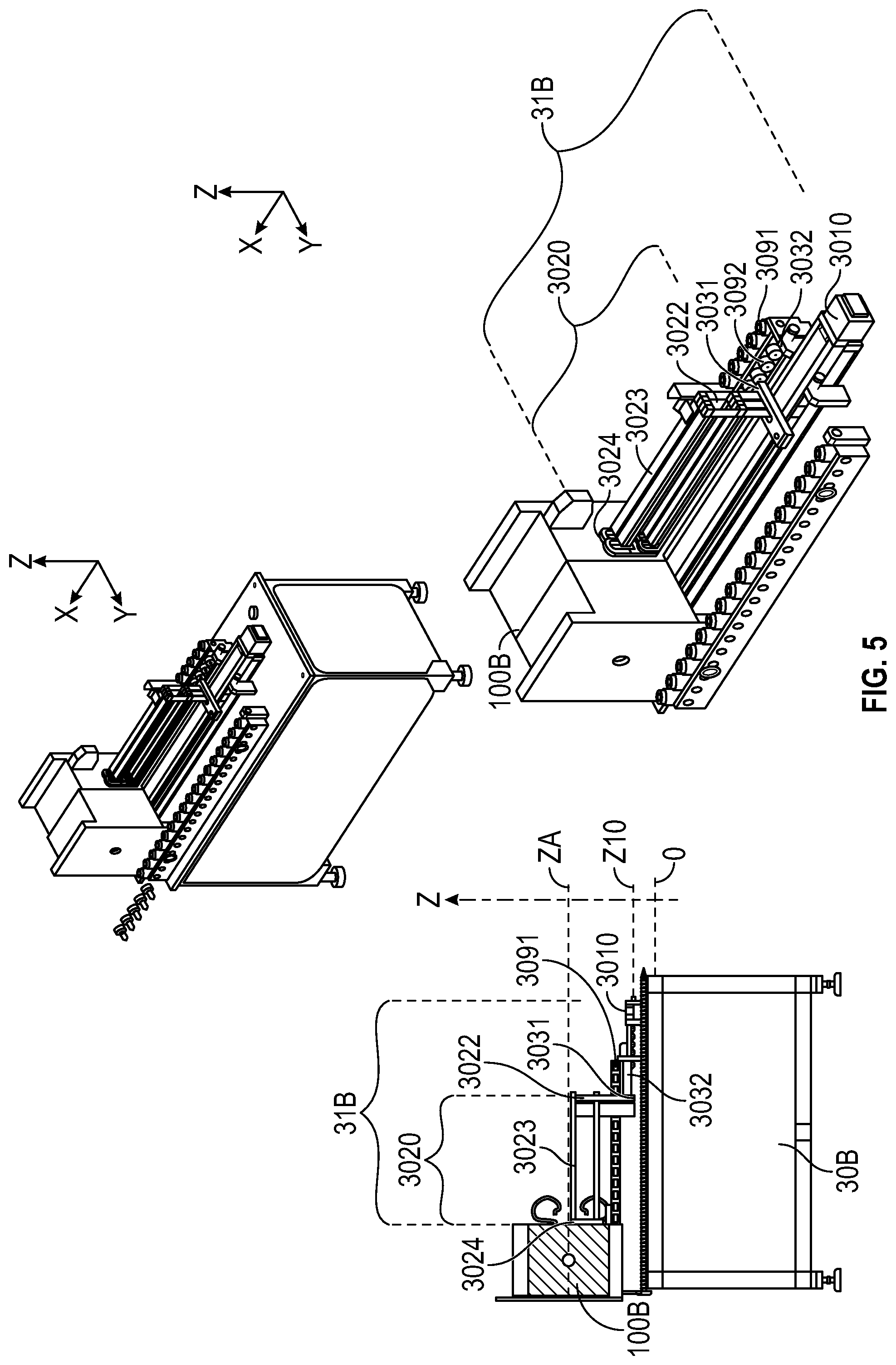 Patent US12325162 Figure 5 – Injection molding system with conveyor devices to insert or eject molds