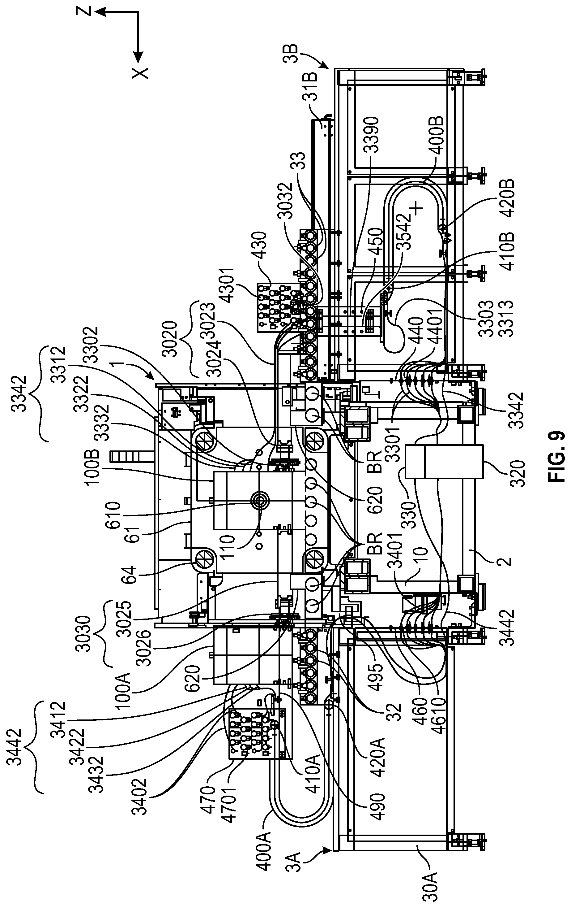 Patent US12325162 Figure 9 – Injection molding system with conveyor devices to insert or eject molds