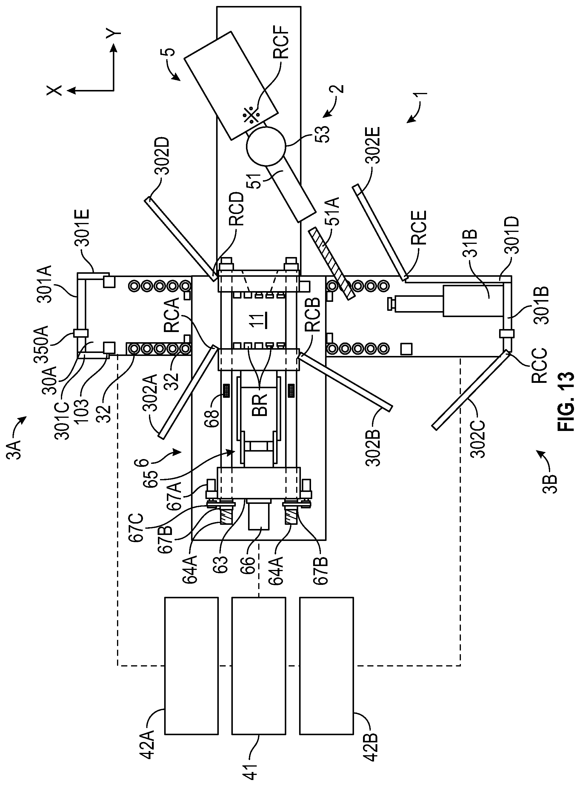 Patent US12325162 Figure 13 – Injection molding system with conveyor devices to insert or eject molds
