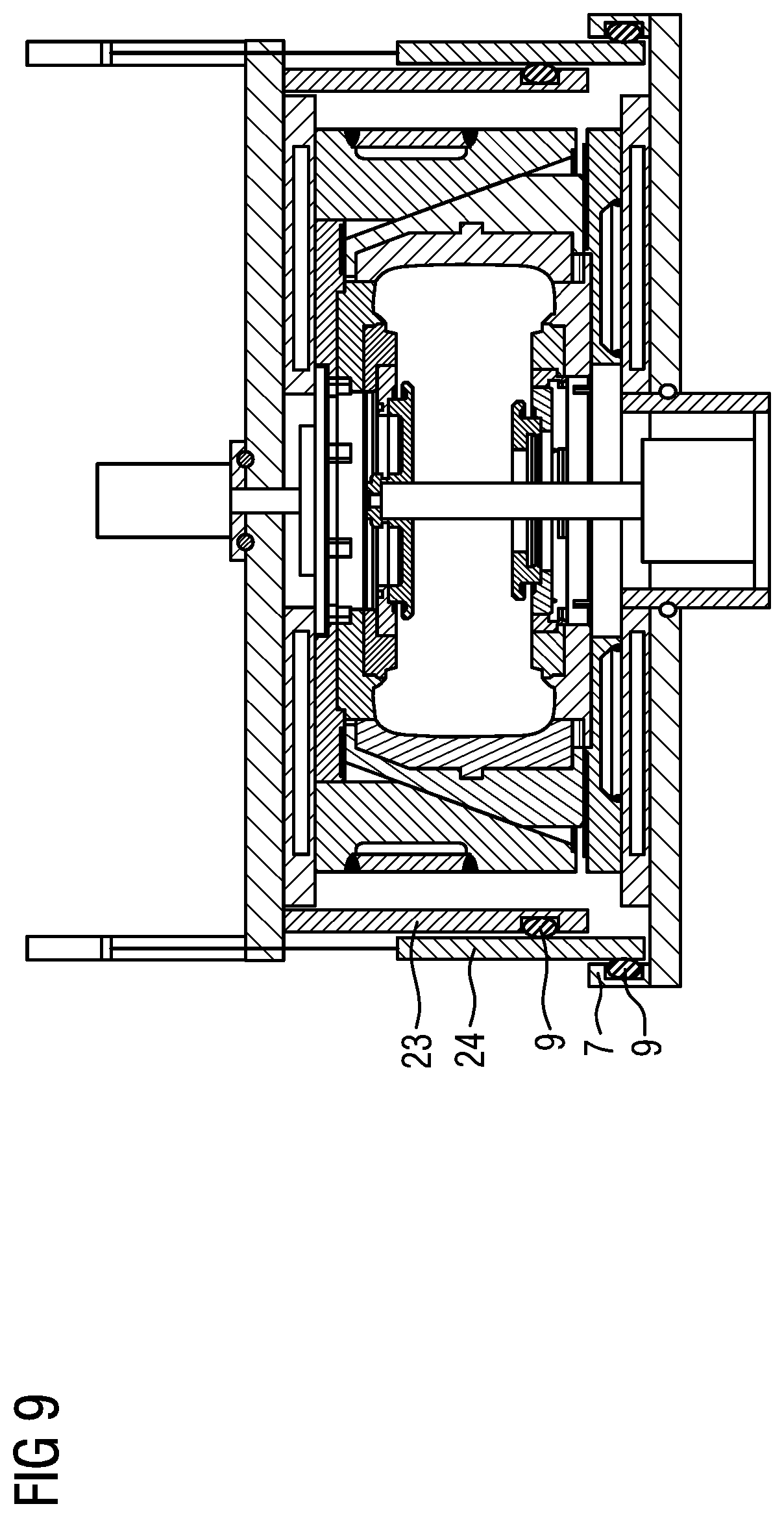 Patent US12325203 Figure 9 – Heating press and method for vulcanizing a vehicle tire in said heating press under vacuum