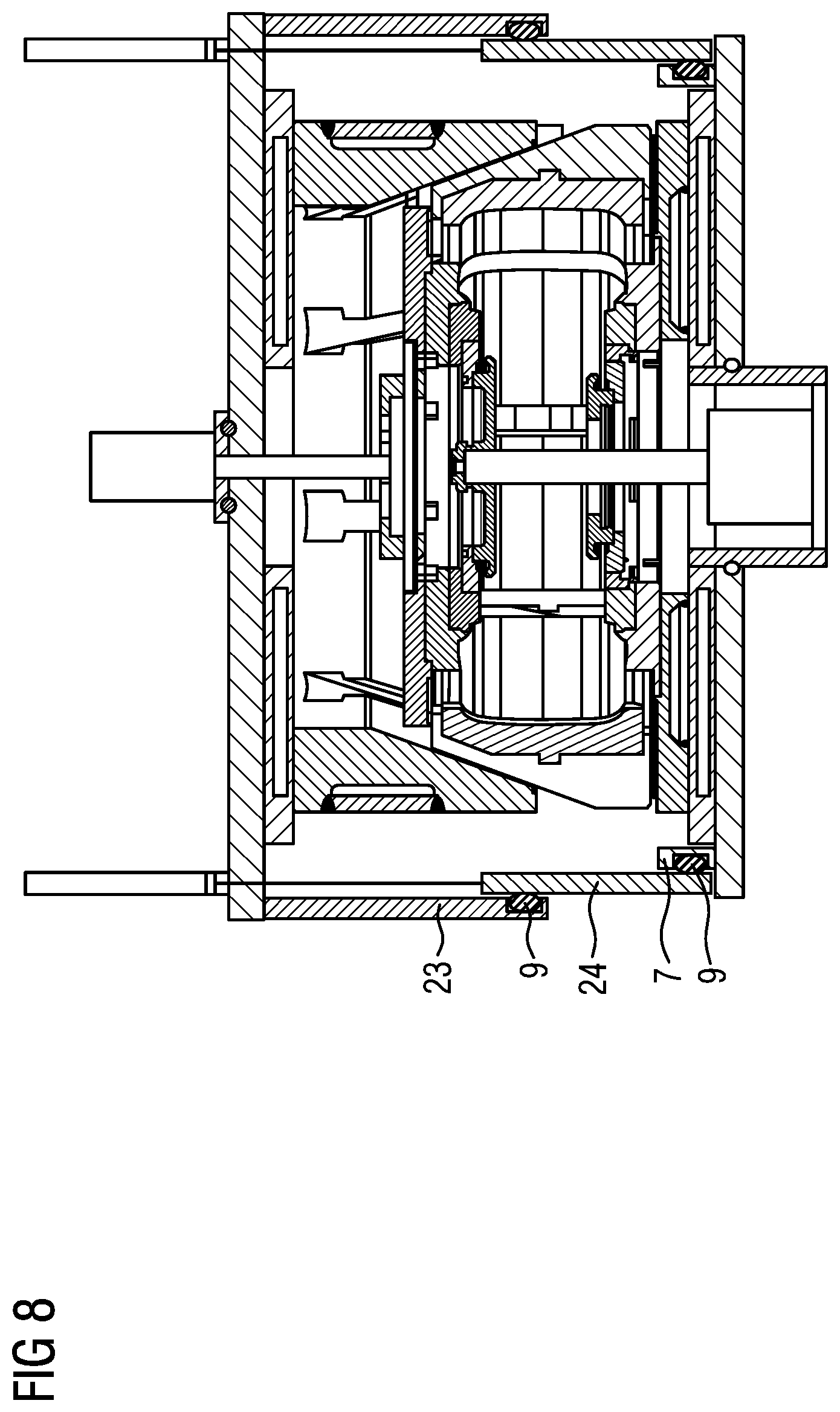 Patent US12325204 Figure 8 – Heating press and method for vulcanizing a vehicle tire in said heating press under vacuum