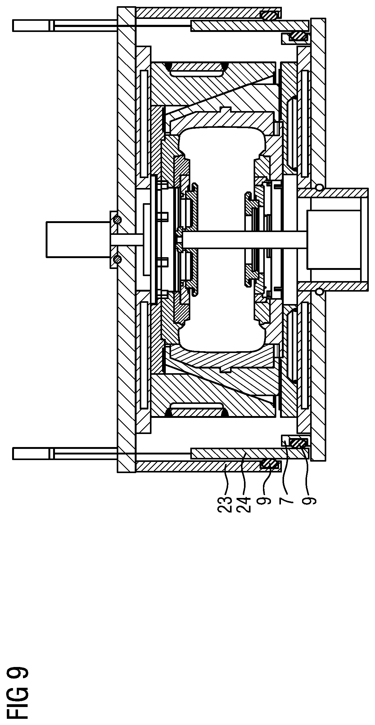 Patent US12325204 Figure 9 – Heating press and method for vulcanizing a vehicle tire in said heating press under vacuum