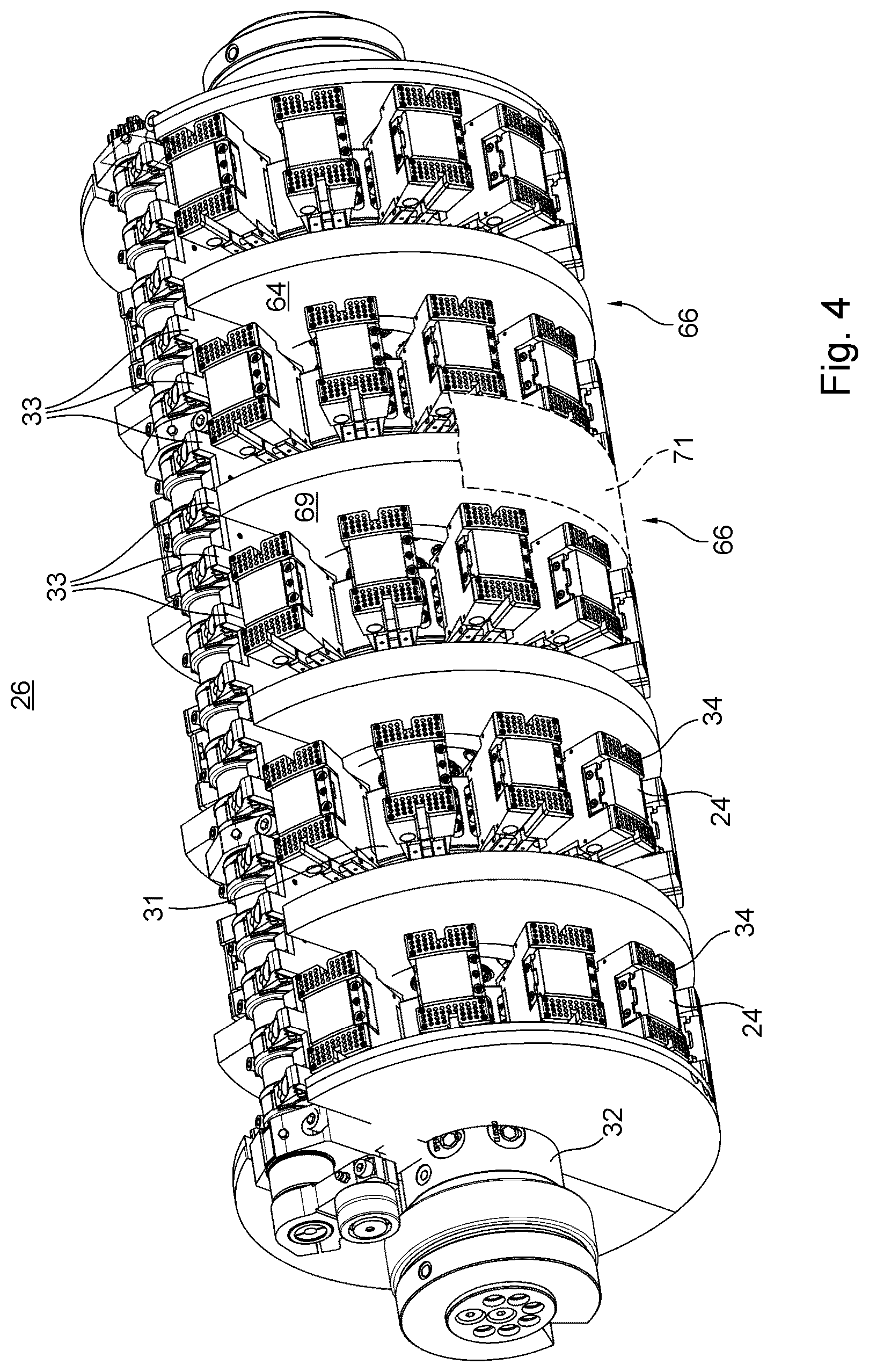 Patent US12325225 Figure 4 – Cylinder for aligning magnetic or magnetizable particles, system for mounting and/or positioning magnetic elements at the cylinder, and machine for generating optically variable image elements