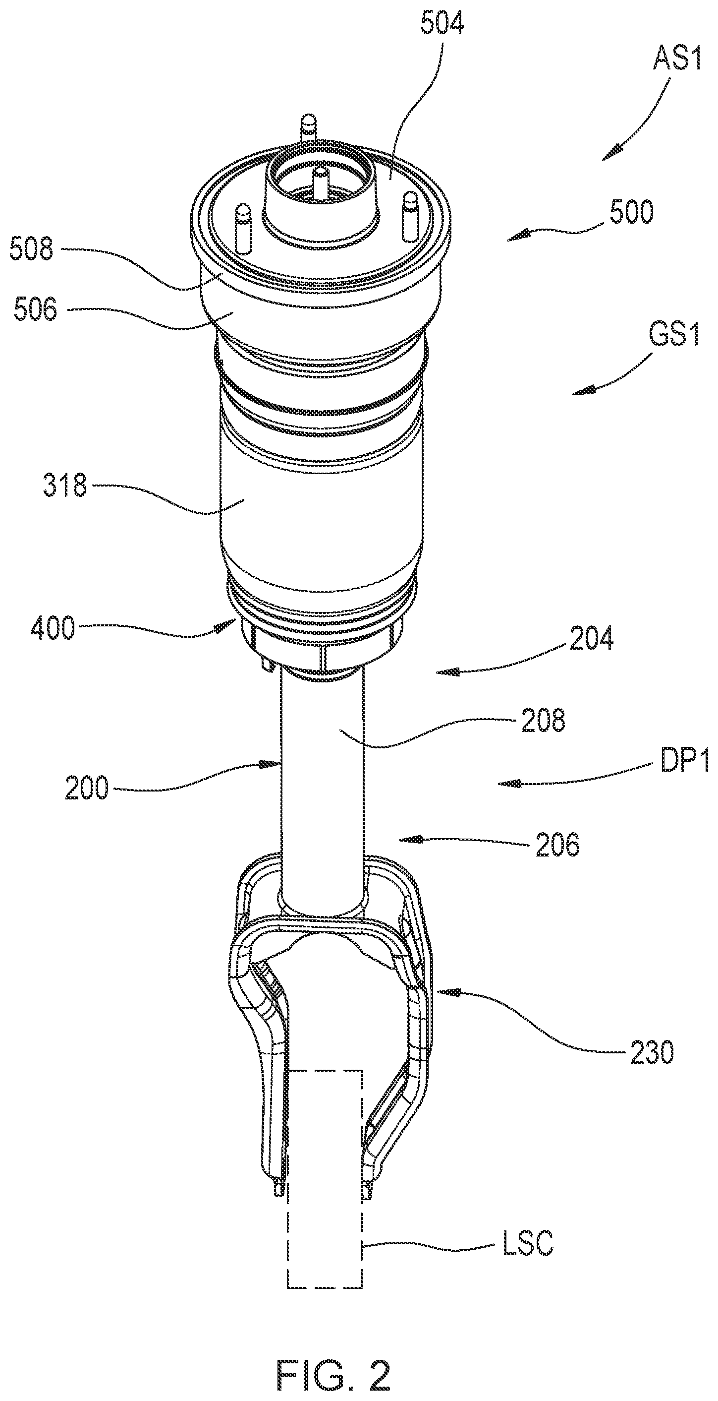 Patent US12325273 Figure 2 – Gas spring seal caps as well as gas spring and damper assemblies and methods including same