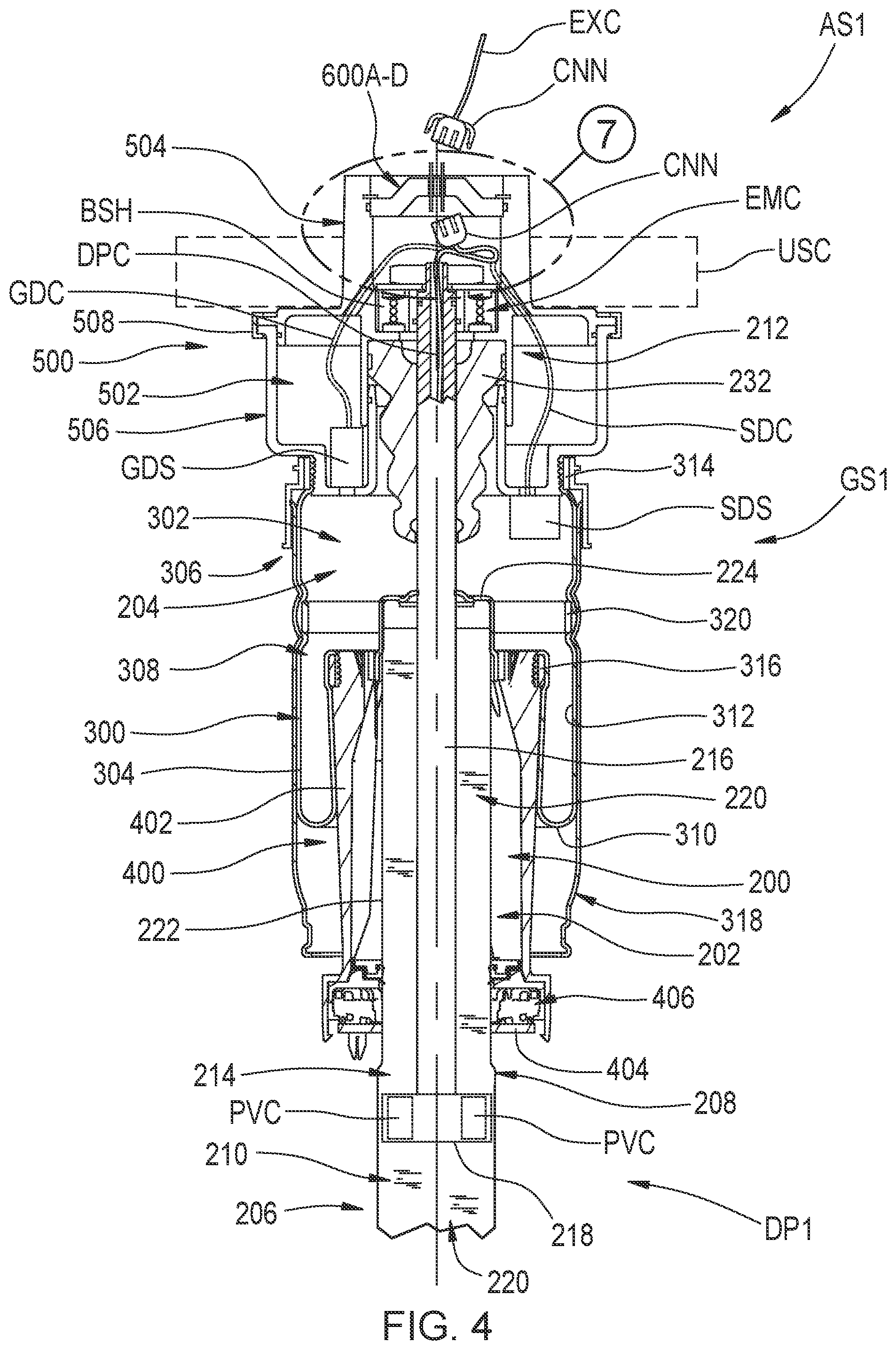 Patent US12325273 Figure 4 – Gas spring seal caps as well as gas spring and damper assemblies and methods including same