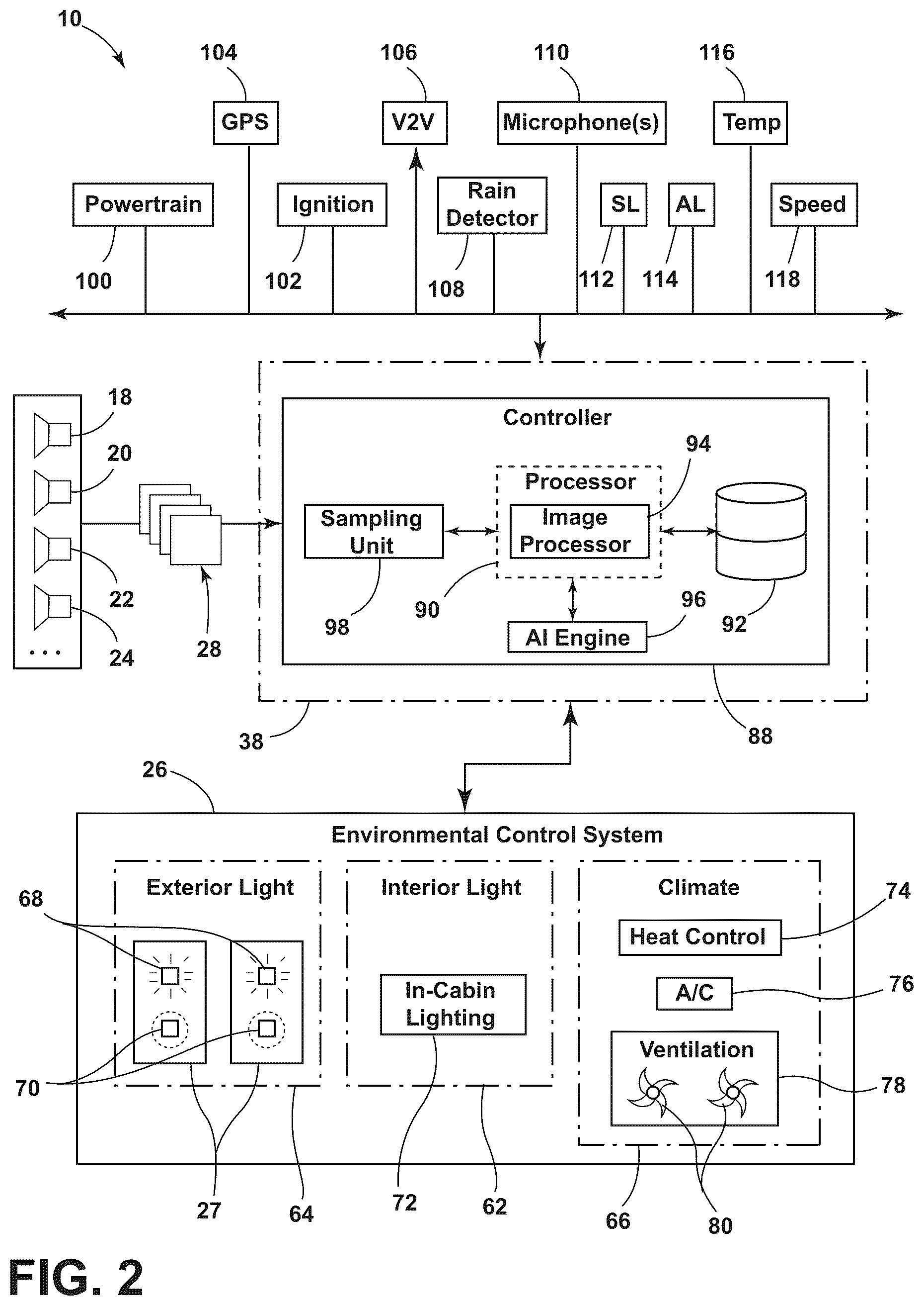 Patent US12325279 Figure 2 – Localized brightness detection for a vehicle