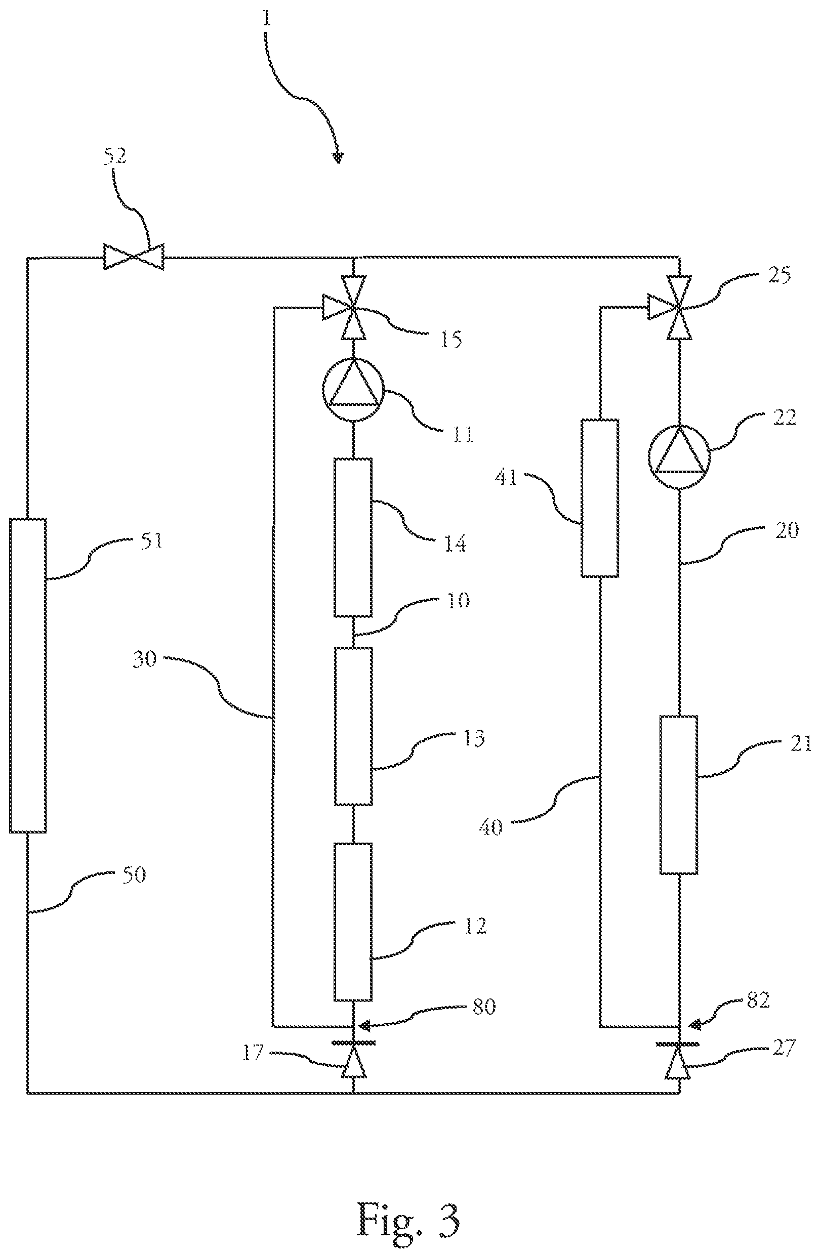 Patent US12325281 Figure 3 – Heat transfer liquid circuit