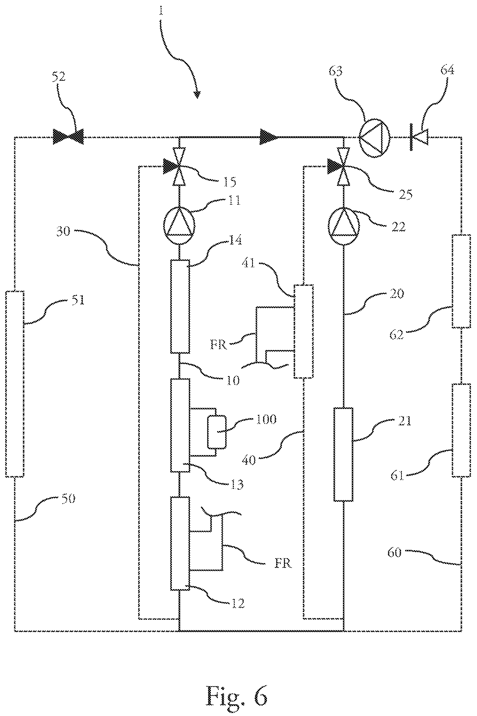 Patent US12325281 Figure 6 – Heat transfer liquid circuit