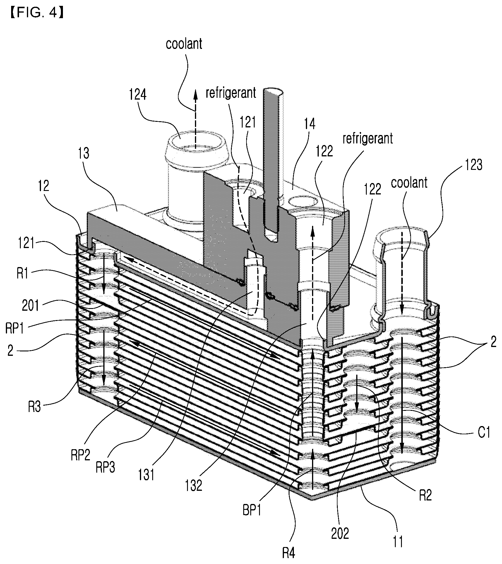 Patent US12325285 Figure 4 – Heat exchanger for vehicle
