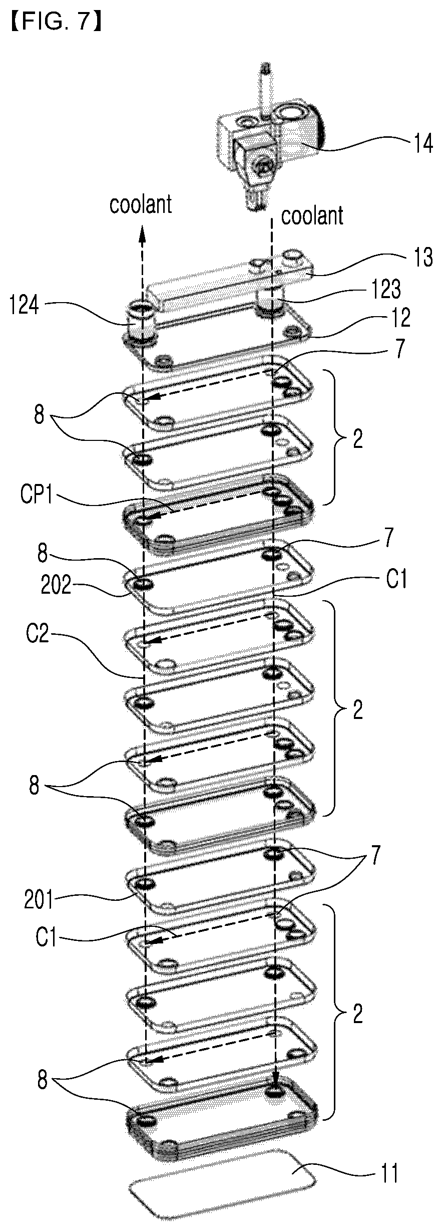 Patent US12325285 Figure 7 – Heat exchanger for vehicle