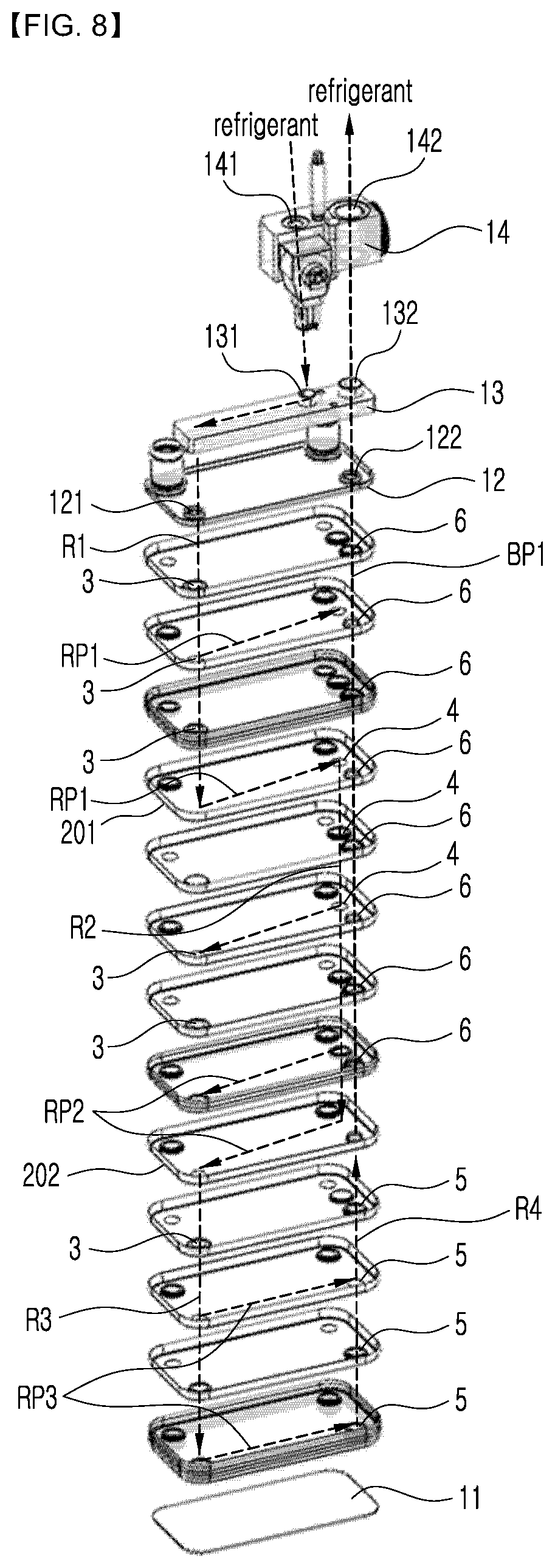 Patent US12325285 Figure 8 – Heat exchanger for vehicle