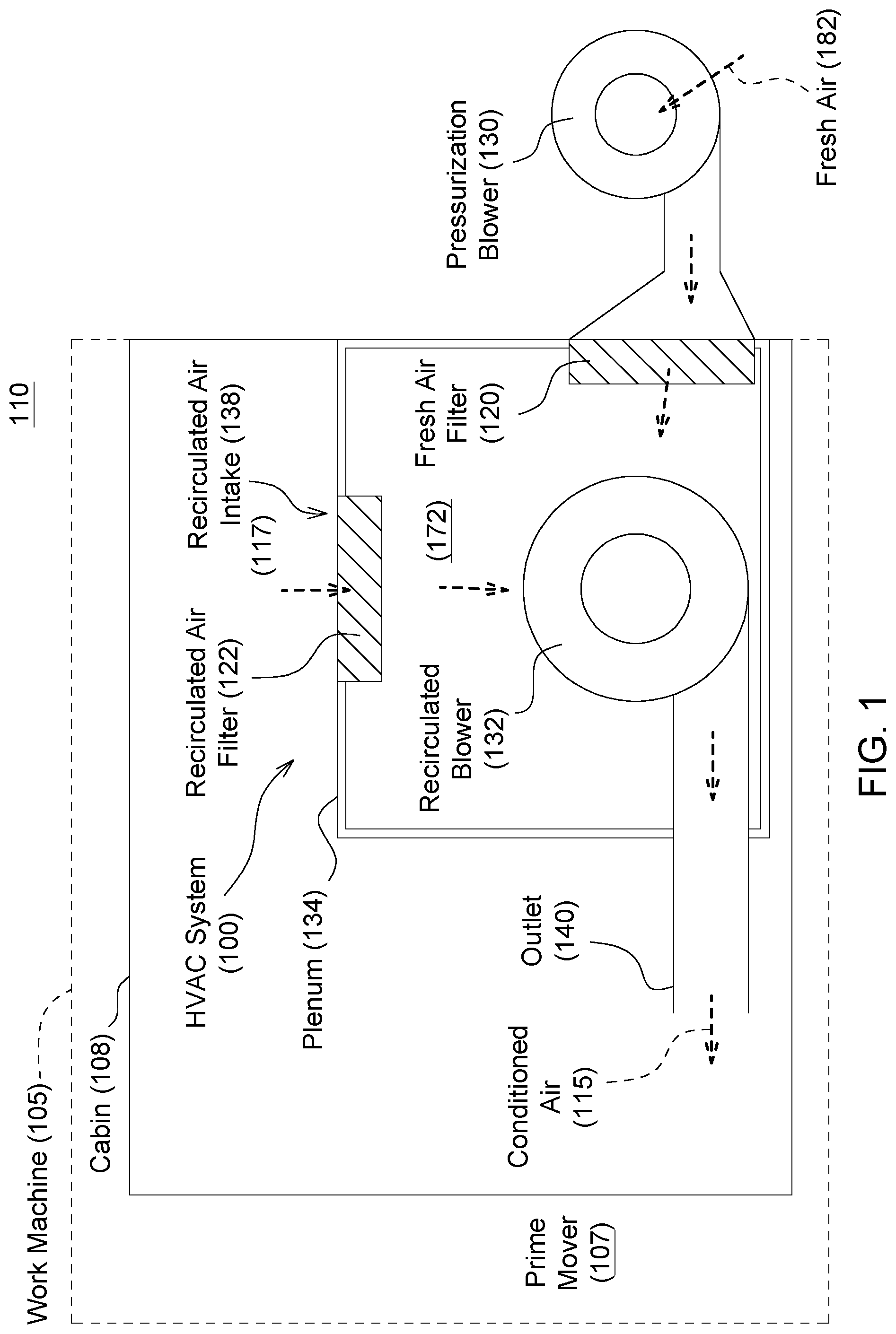 Patent US12325290 Figure 1 – Air filter monitoring system and method for a work machine