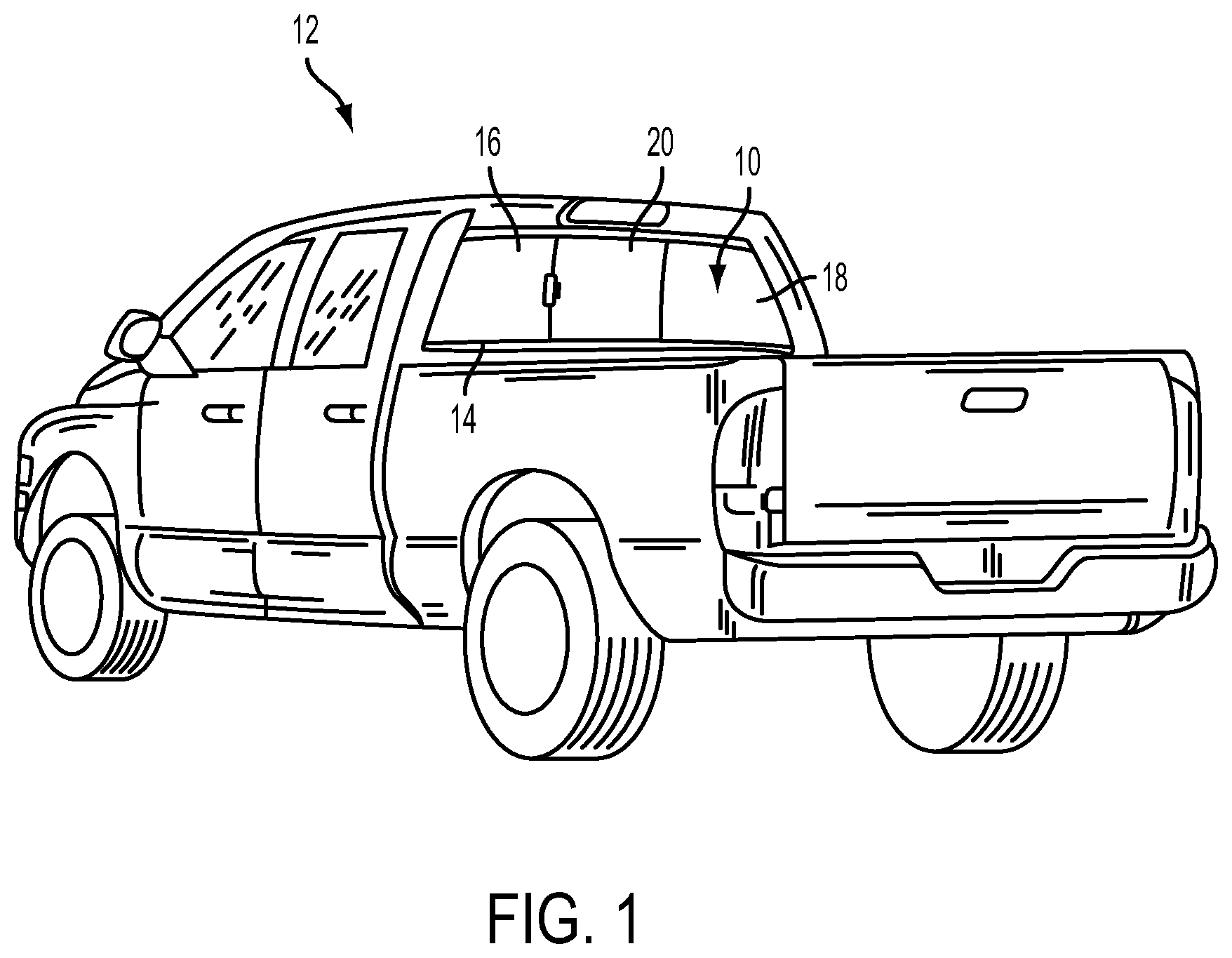 Patent US12325291 Figure 1 – Sealing system for movable window of vehicular rear window assembly