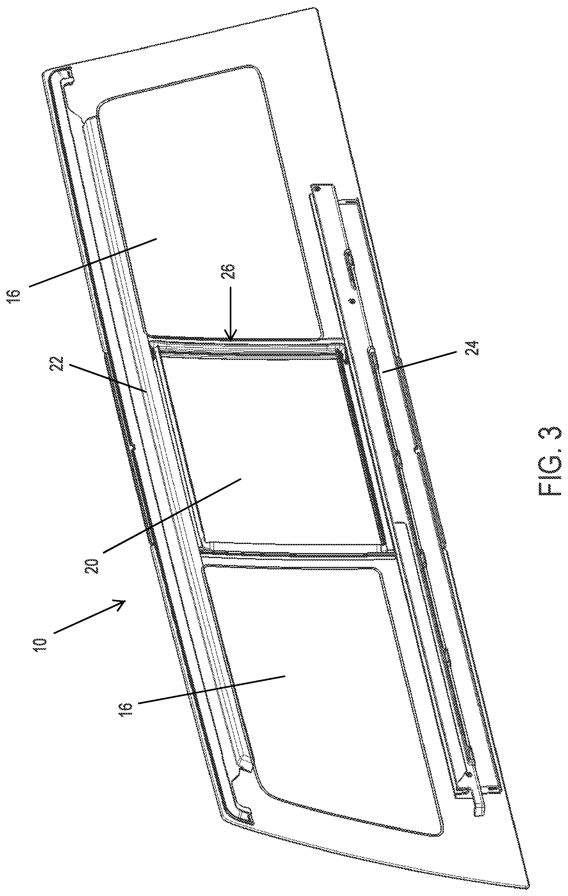 Patent US12325291 Figure 3 – Sealing system for movable window of vehicular rear window assembly