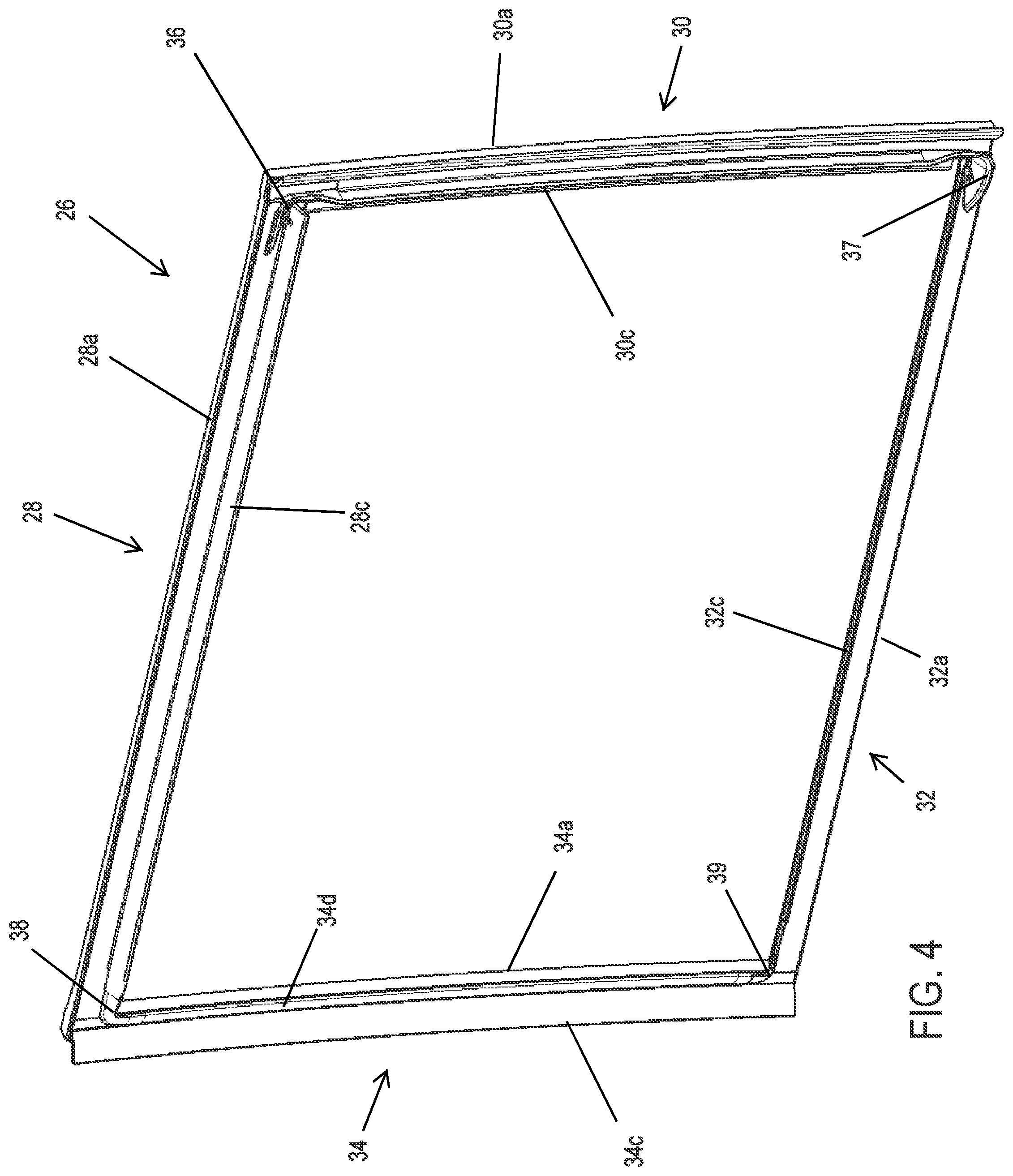 Patent US12325291 Figure 4 – Sealing system for movable window of vehicular rear window assembly