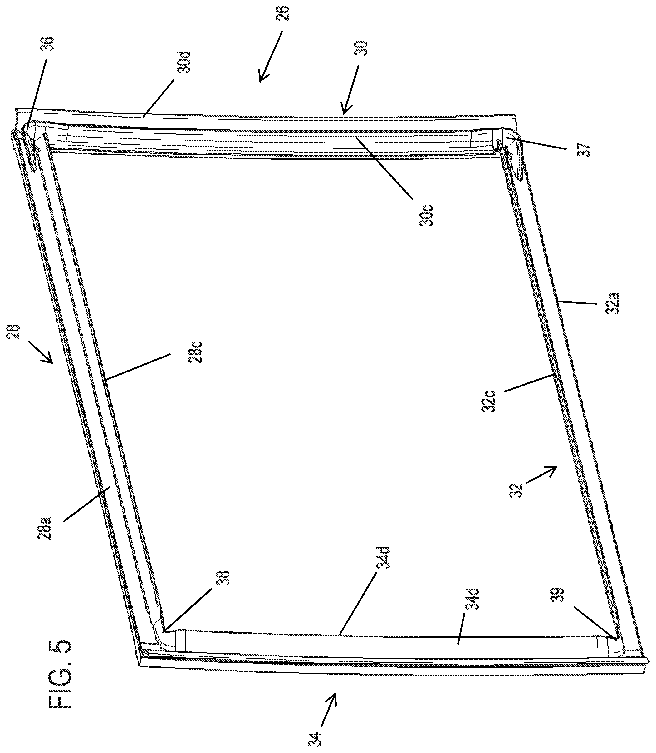 Patent US12325291 Figure 5 – Sealing system for movable window of vehicular rear window assembly