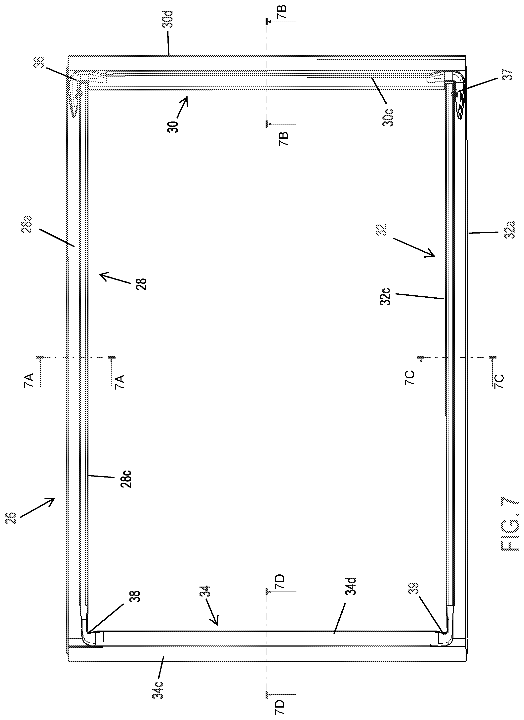 Patent US12325291 Figure 7 – Sealing system for movable window of vehicular rear window assembly