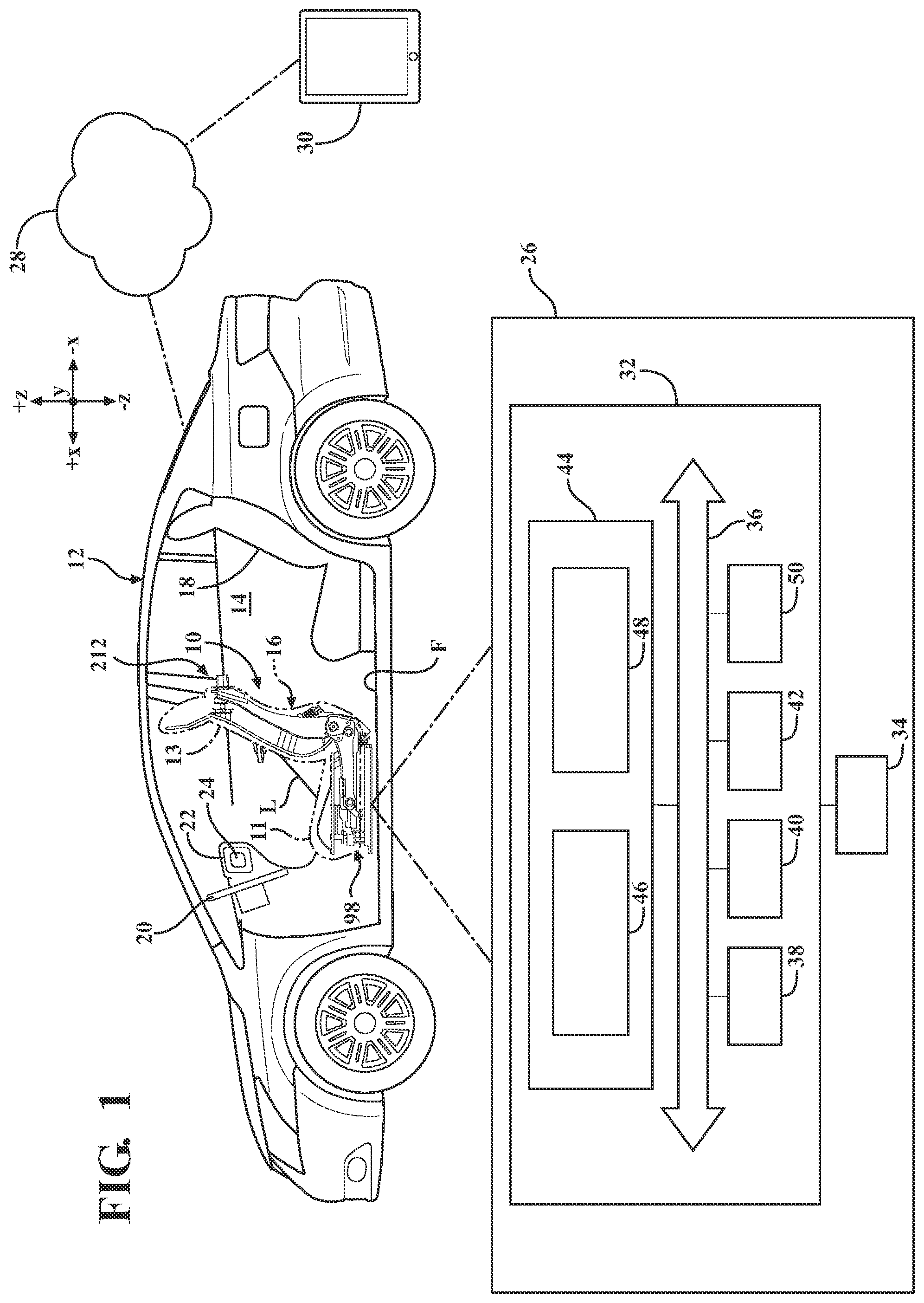 Patent US12325341 Figure 1 – Seat assemblies having fixed frames and movable seat cushions and movable seat backs with power lumbar mechanisms, tilt mechanisms, and heating/cooling mechanisms