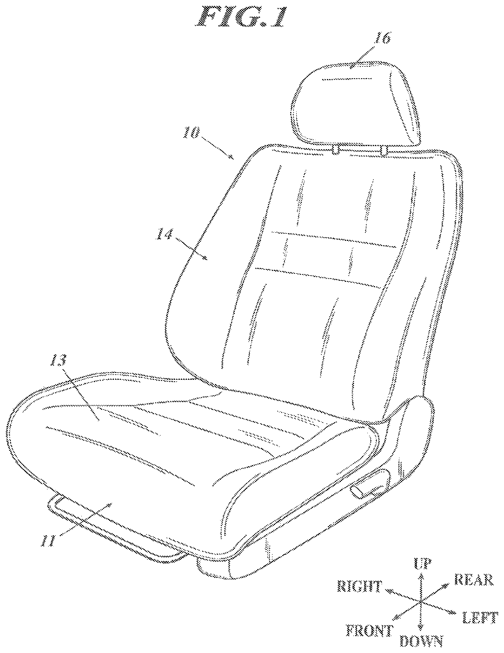Patent US12325343 Figure 1 – Sensor disposition structure in seat