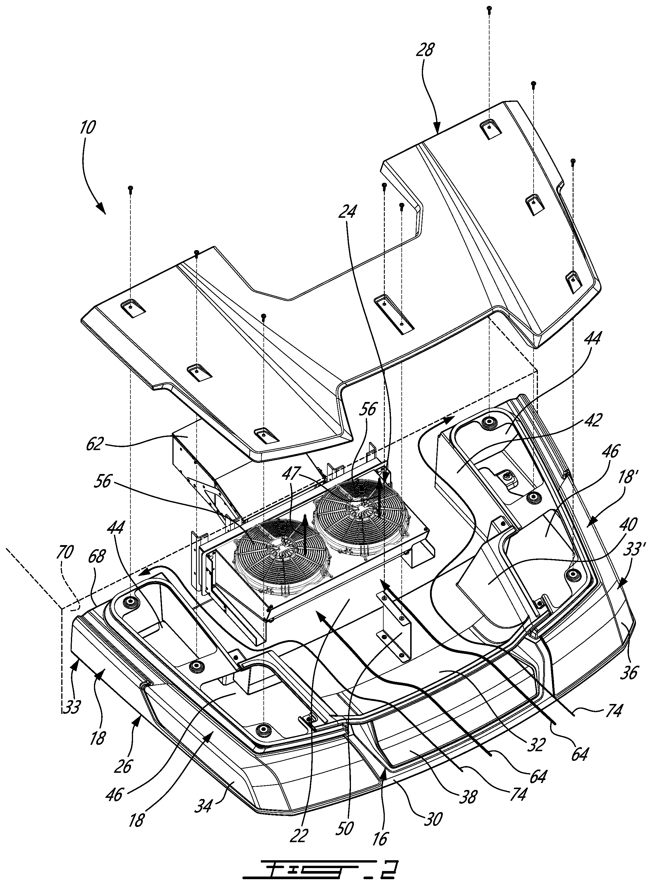 Patent US12325348 Figure 3 – Emergency lights assembly for emergency vehicles provided with an air conditioning unit