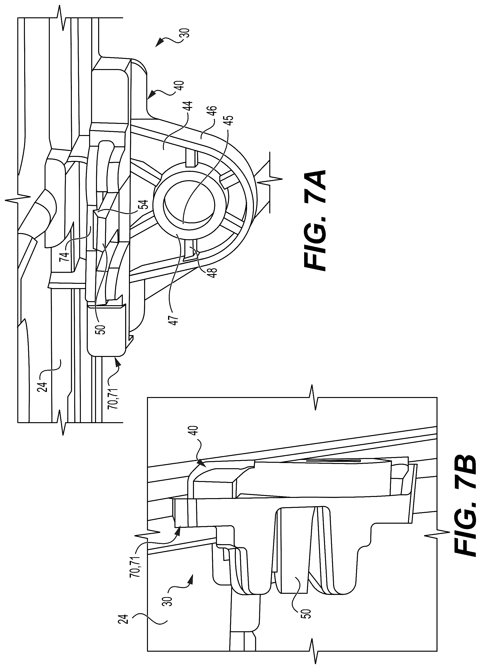 Patent US12325351 Figure 6 – Headlight assembly with releasable bracket for pedestrian protection (PedPro)