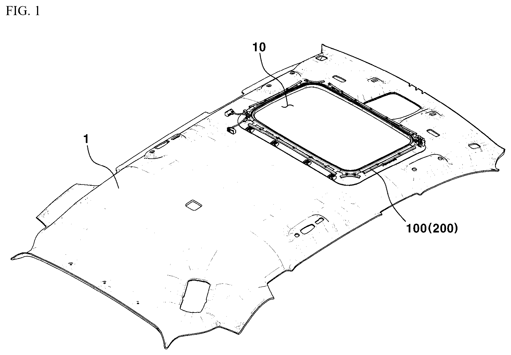 Patent US12325356 Figure 1 – Injection bracket device applied to roof opening for vehicle