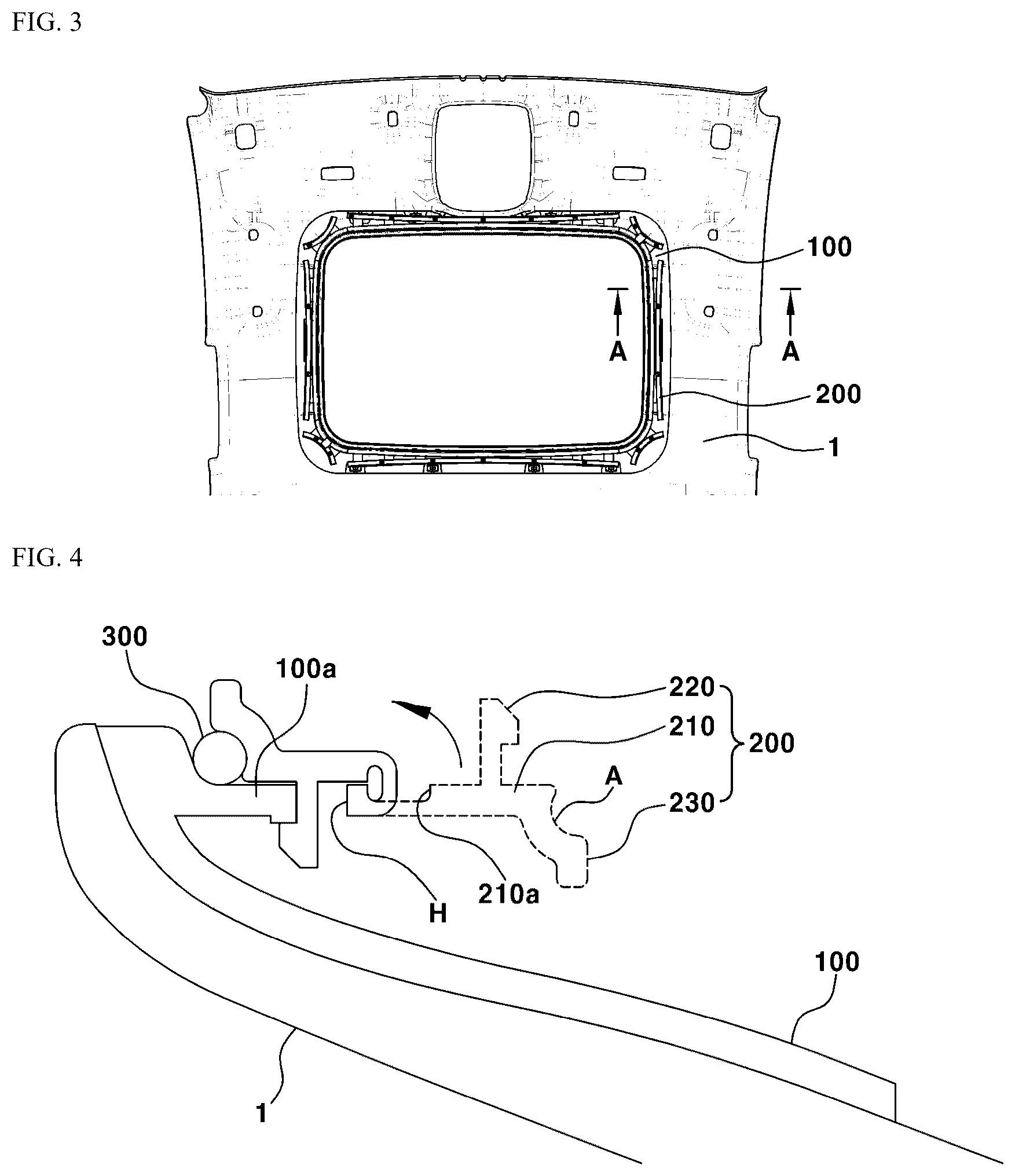 Patent US12325356 Figure 3 – Injection bracket device applied to roof opening for vehicle