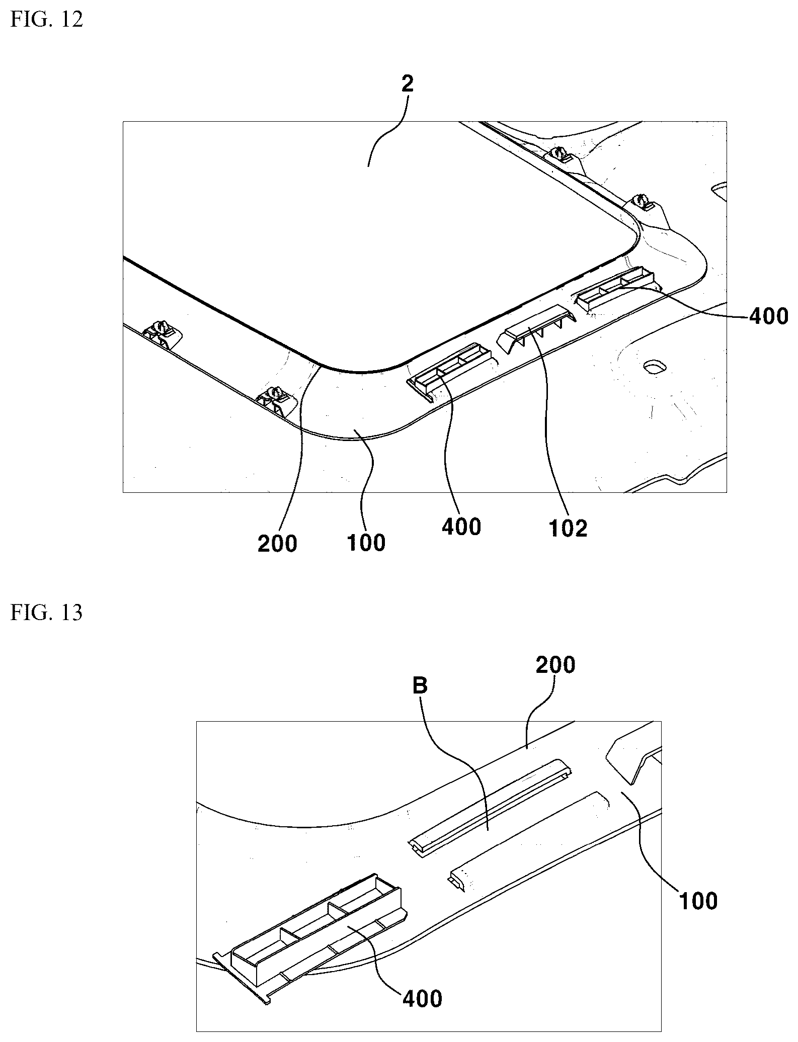 Patent US12325356 Figure 8 – Injection bracket device applied to roof opening for vehicle