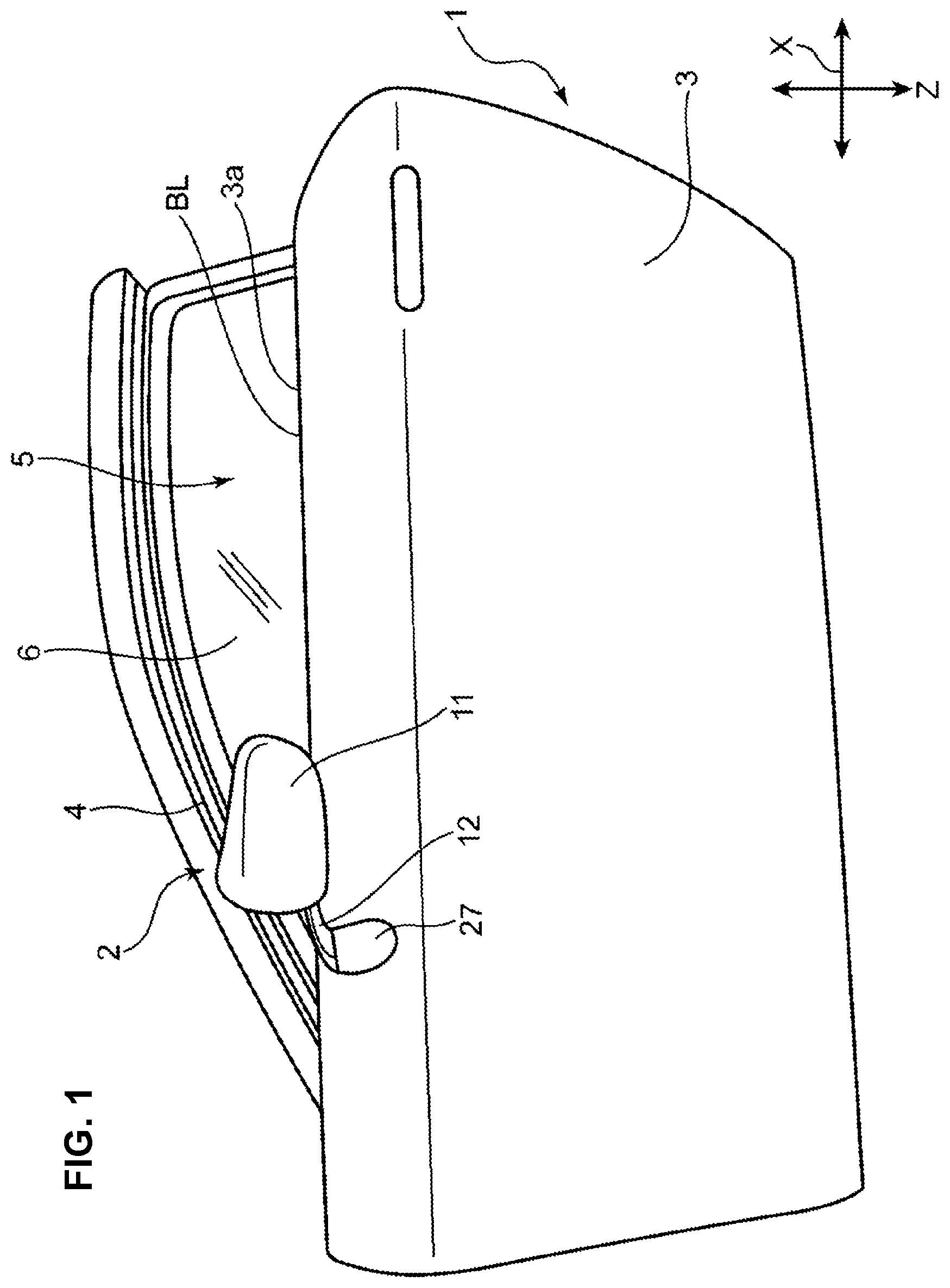 Patent US12325359 Figure 1 – Door mirror structure
