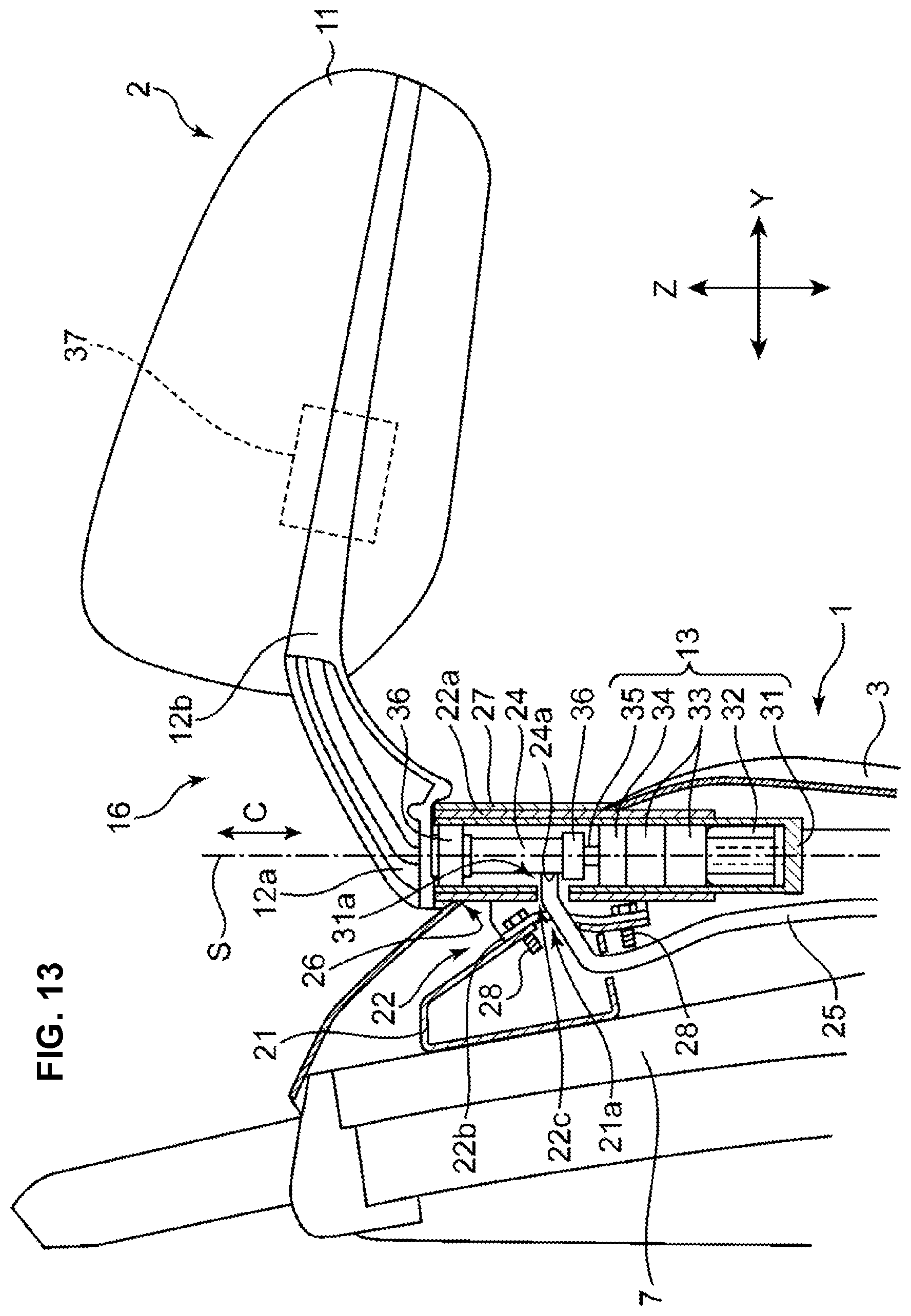 Patent US12325359 Figure 13 – Door mirror structure