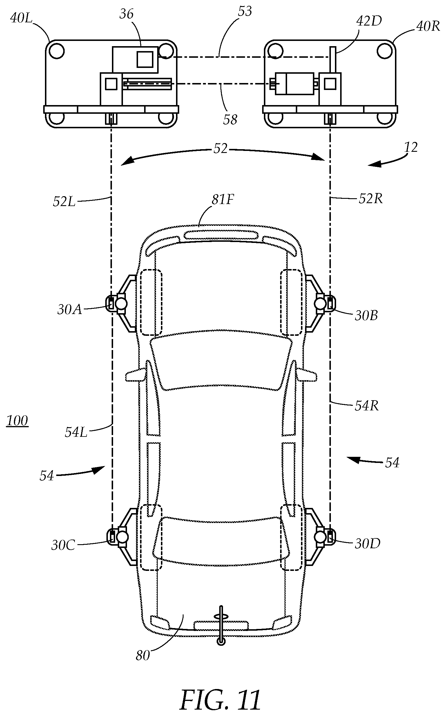 Patent US12325385 Figure 13 – Vehicle sensor calibration target alignment system