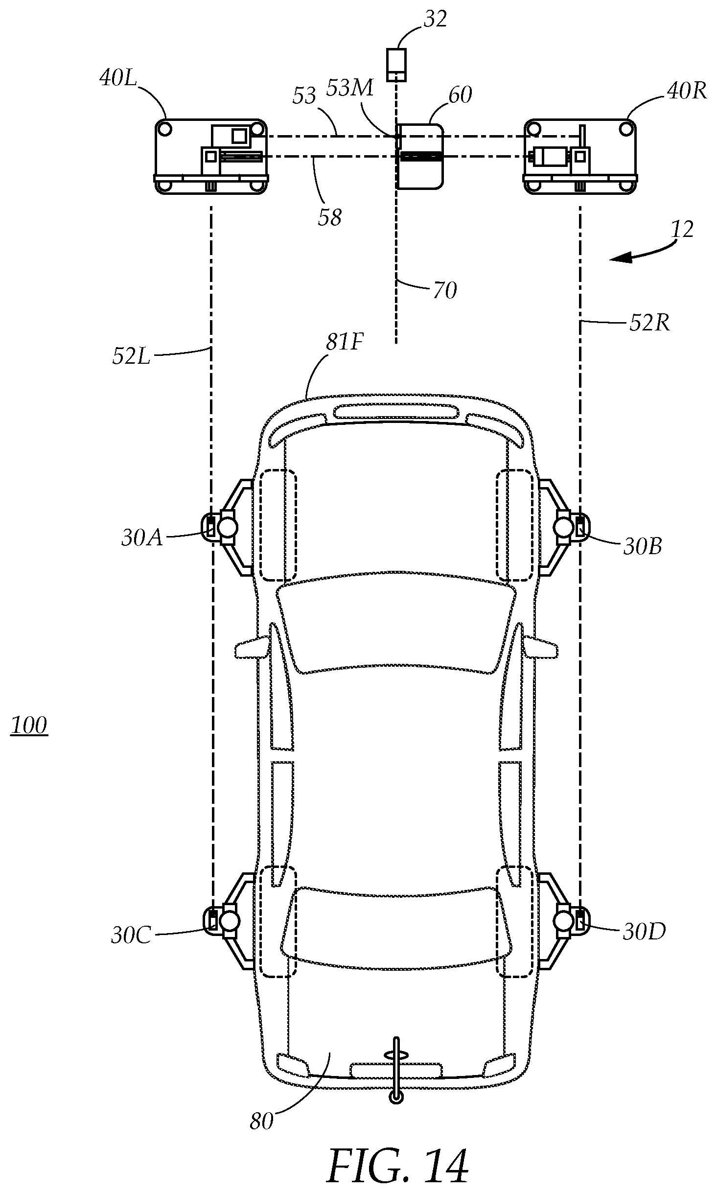 Patent US12325385 Figure 16 – Vehicle sensor calibration target alignment system