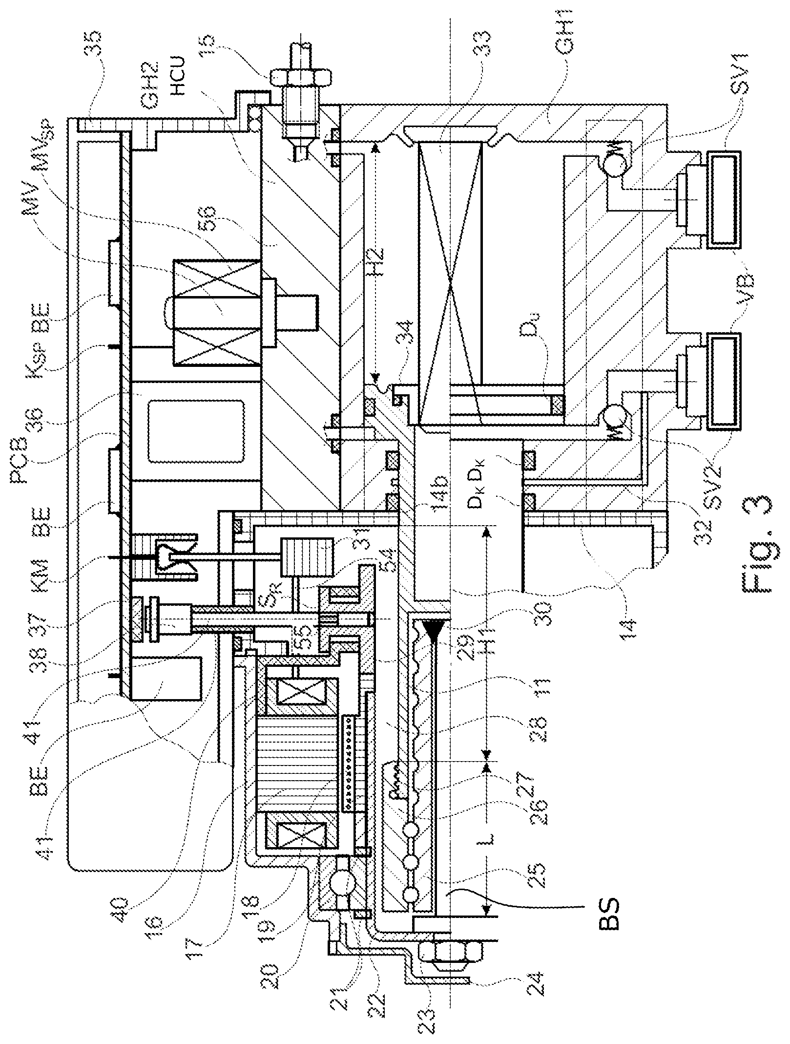 Patent US12325389 Figure 3 – Actuation device for a hydraulic actuation system, in particular a motor vehicle brake or an electrified clutch actuator, optionally with gear actuator