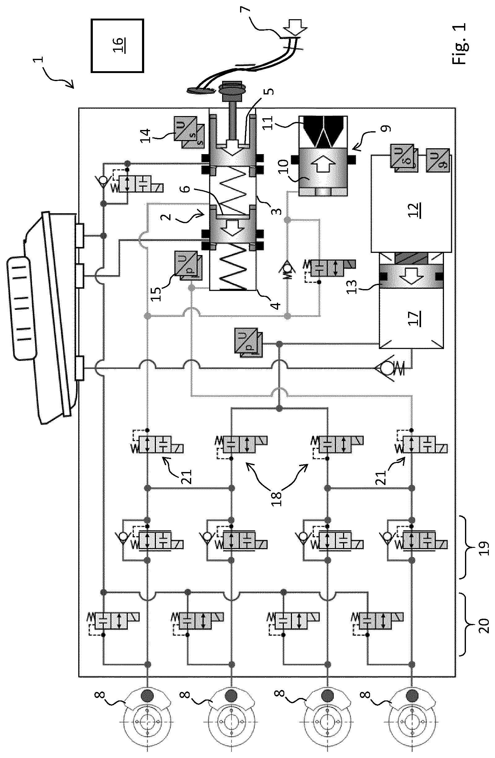 Patent US12325391 Figure 1 – Device and method for controlling a braking system, braking system and vehicle