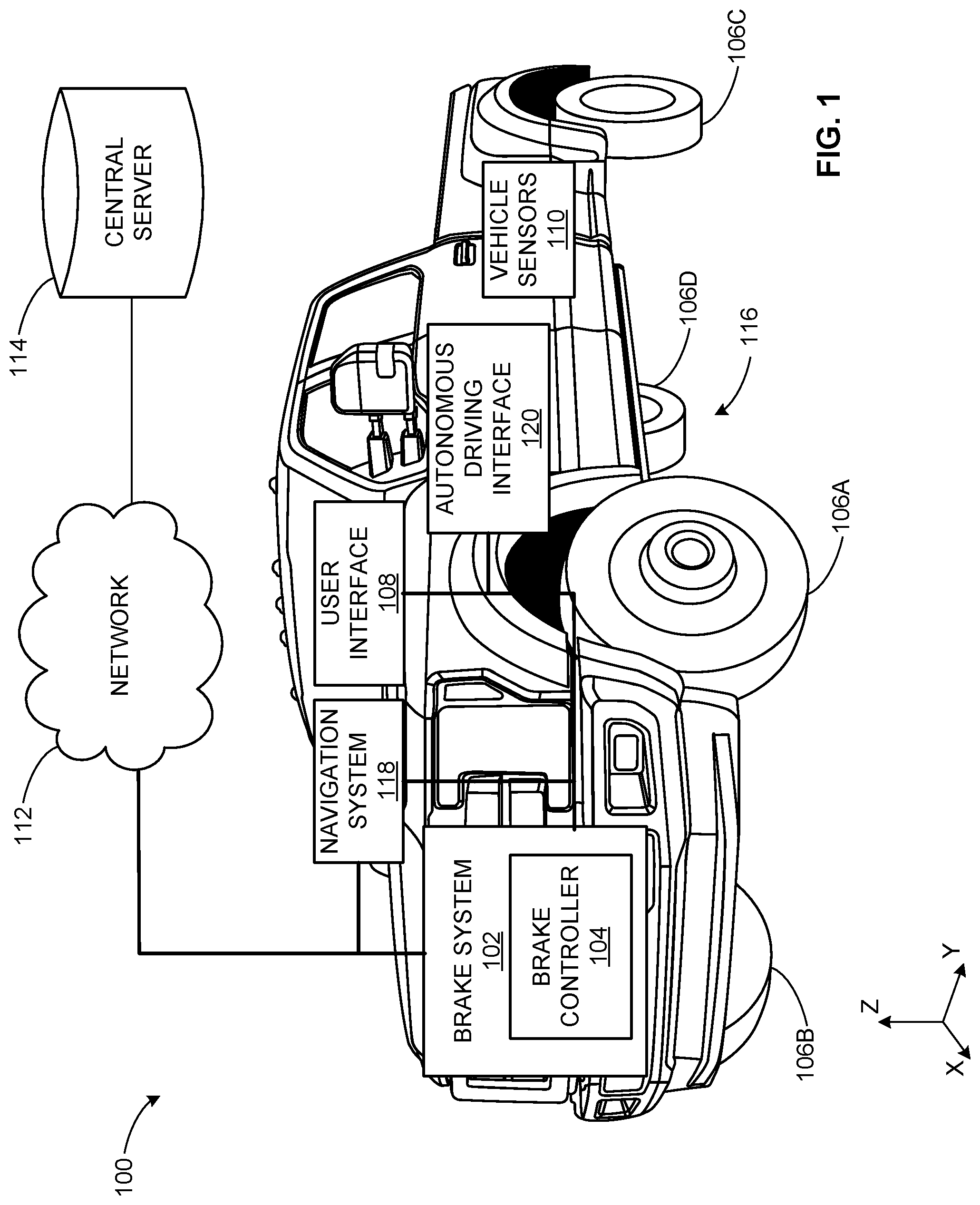 Patent US12325396 Figure 1 – Methods and apparatus to determine brake system health
