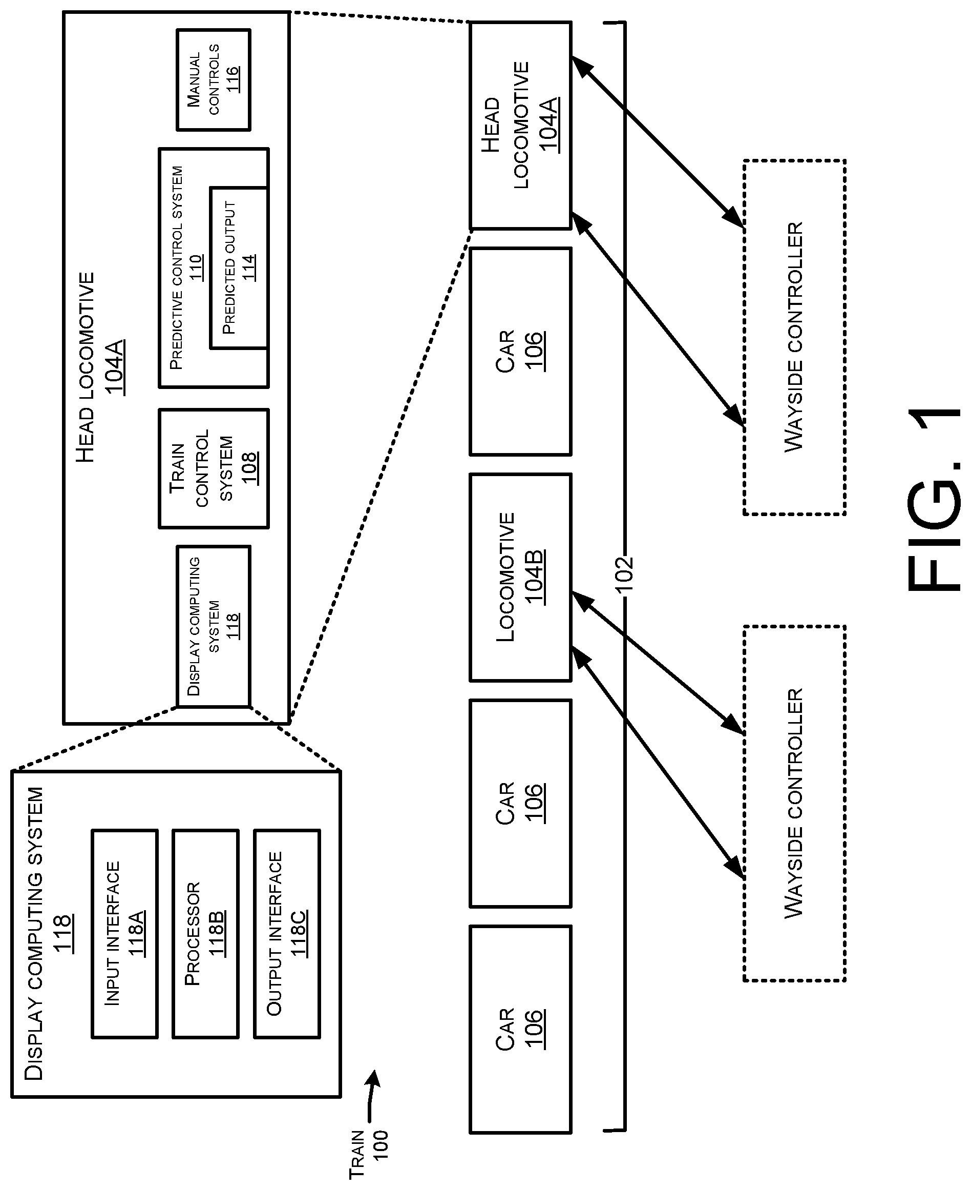 Patent US12325457 Figure 1 – Predictive control system visualization for automatic train operation
