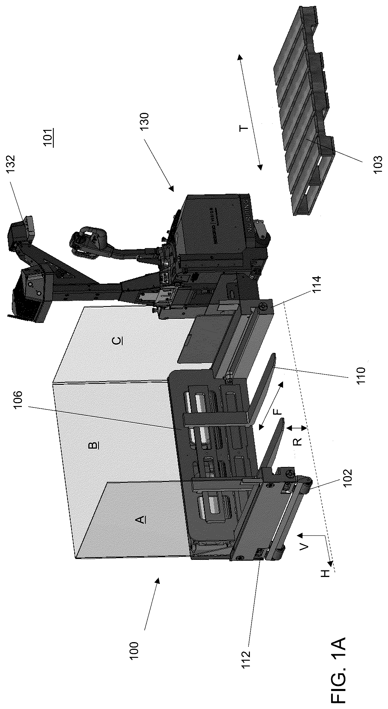 Patent US12325460 Figure 1 – Laterally operating payload handling device