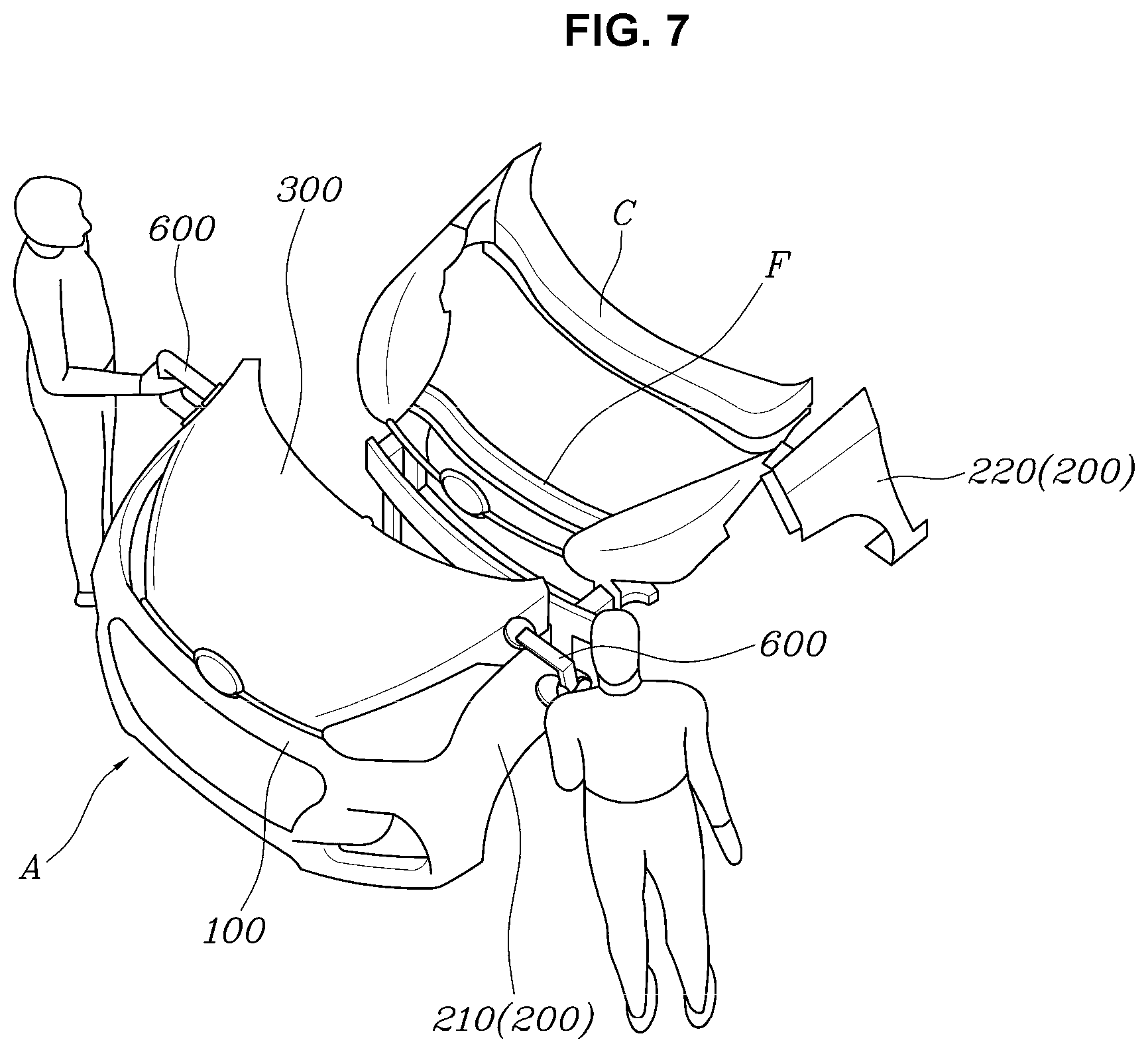 Patent US12325467 Figure 7 – Front part assembly for mobility device, front-part-integrated mobility device including the same and method of assembling the front-part-integrated mobility device